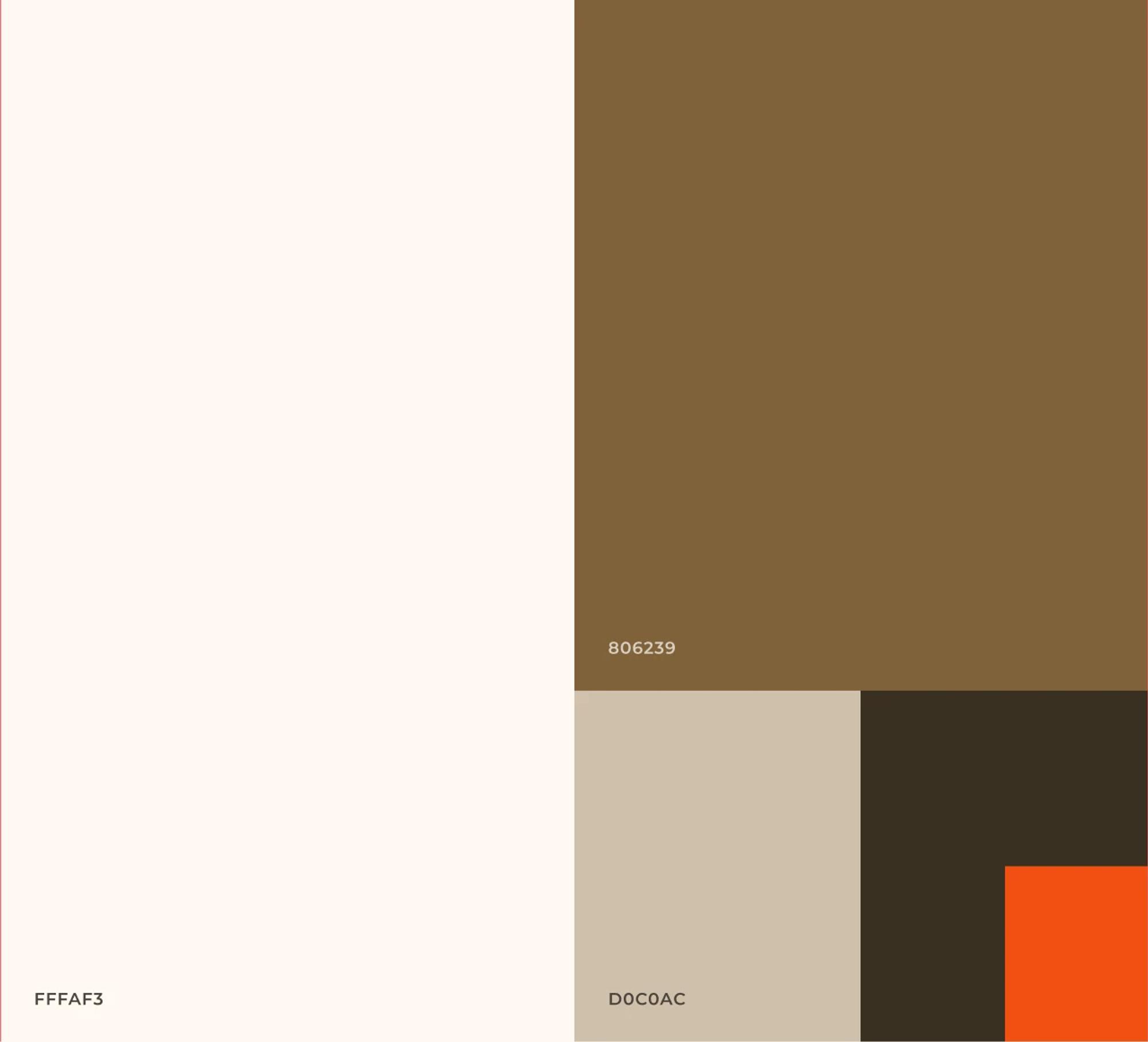 MAMMC colour palette: cream, brown, dark and orange