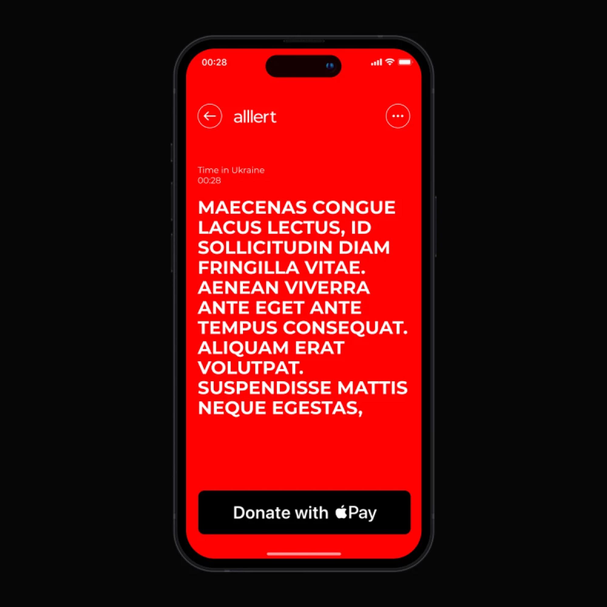 Red alert screen with Apple Pay button