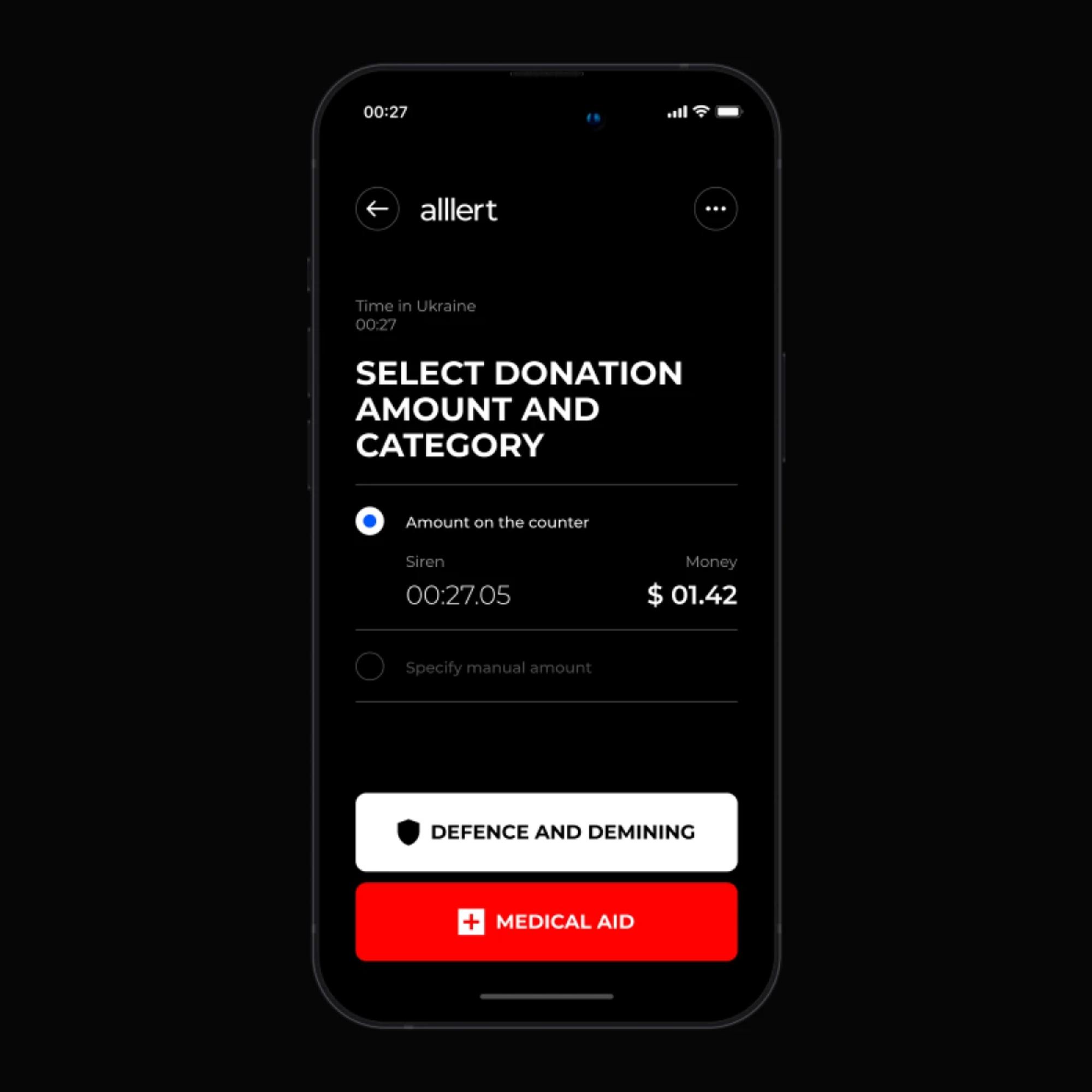 Choose donation amount: defence or medical aid