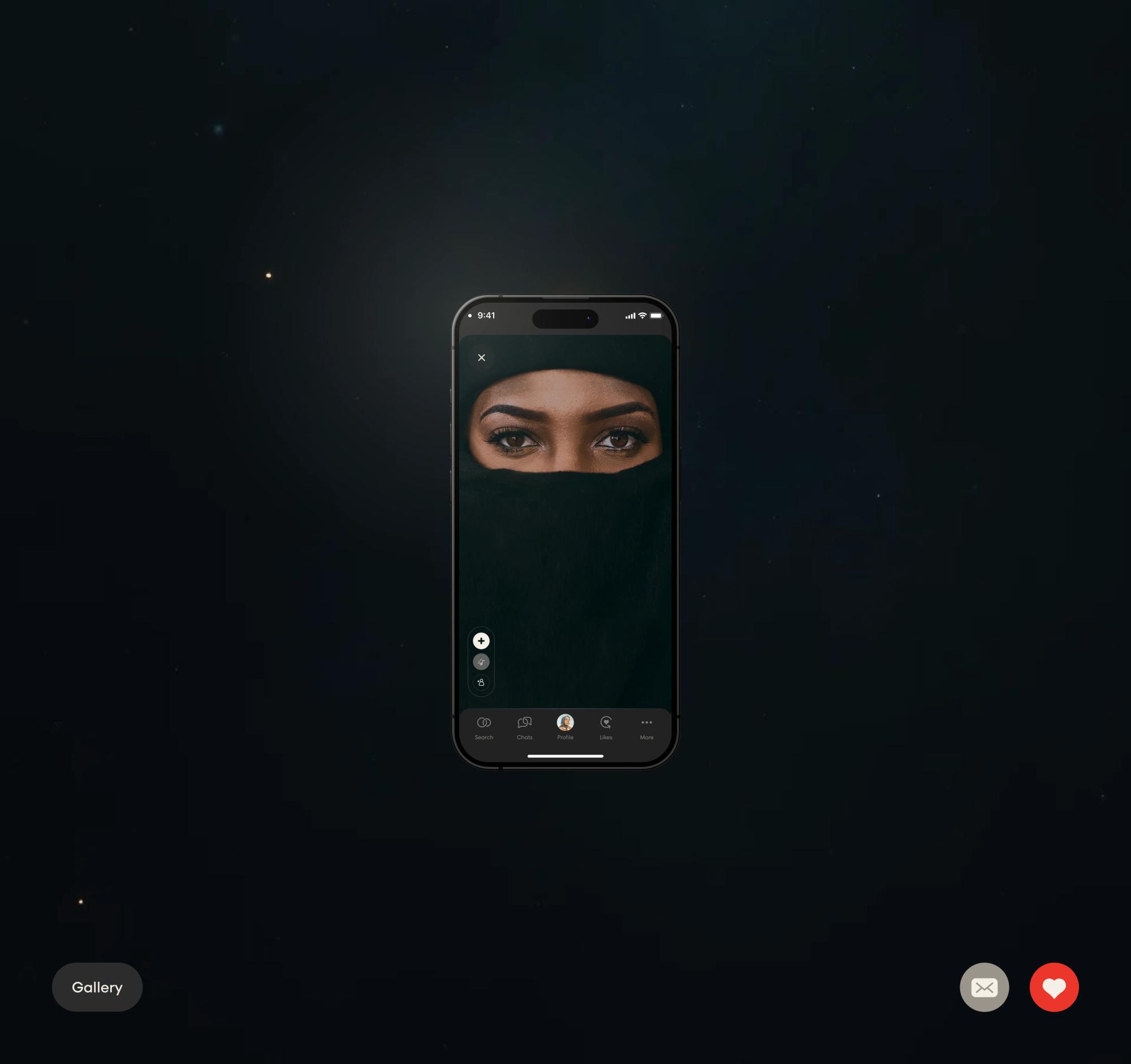 Full-screen photo gallery of a profile