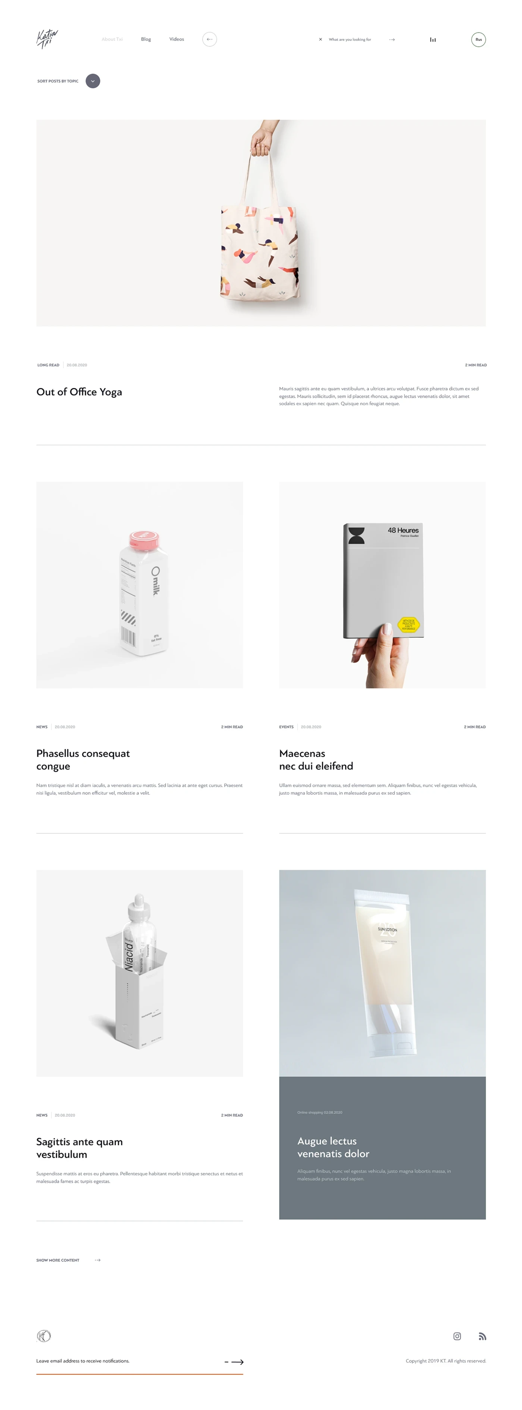Blog page with article cards