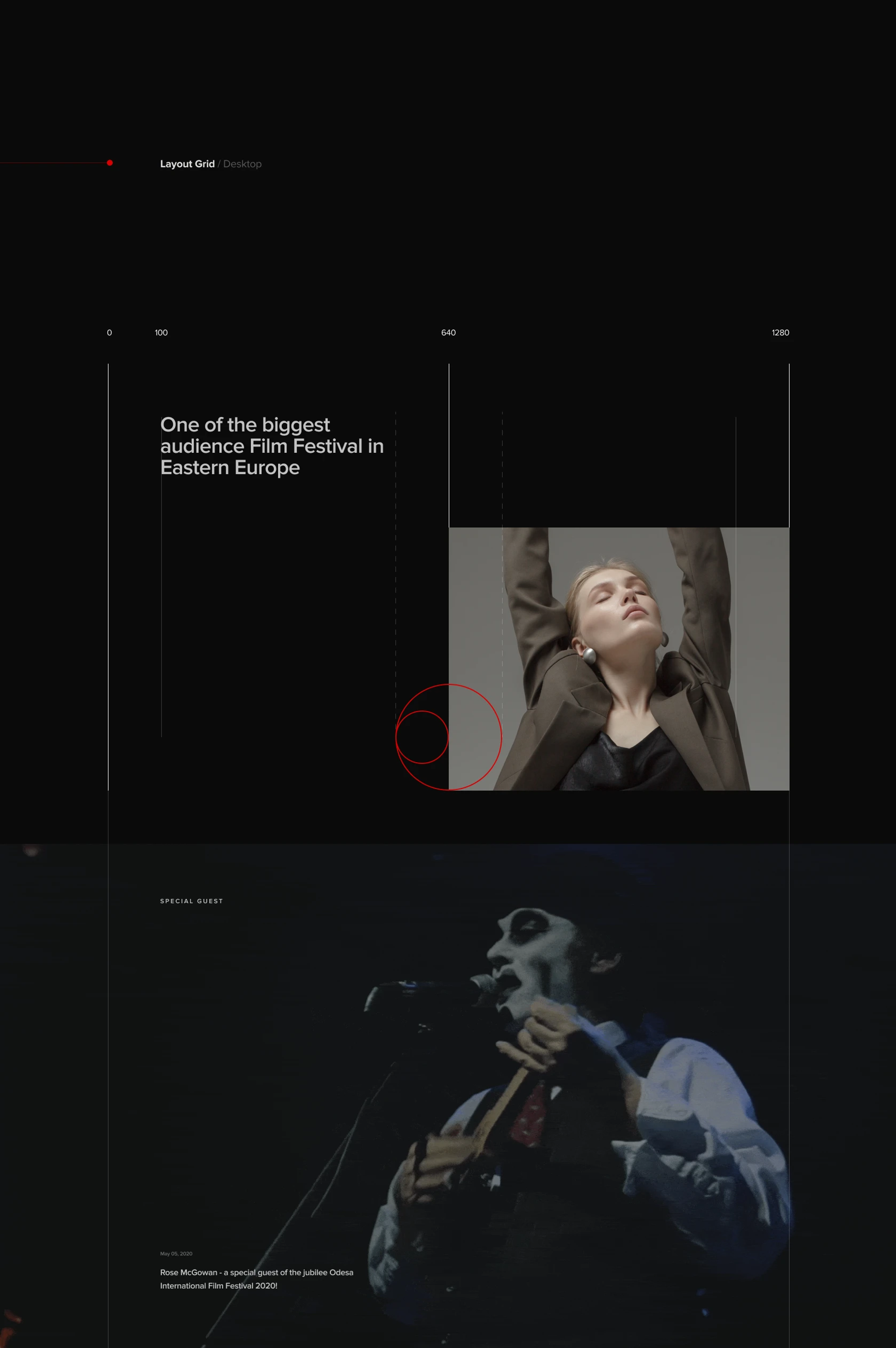 Festival intro section with photo and navigation widgets