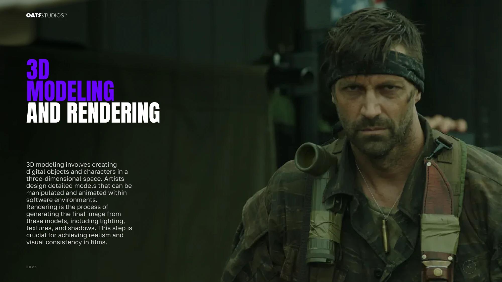 3D modelling and rendering slide with a soldier close-up