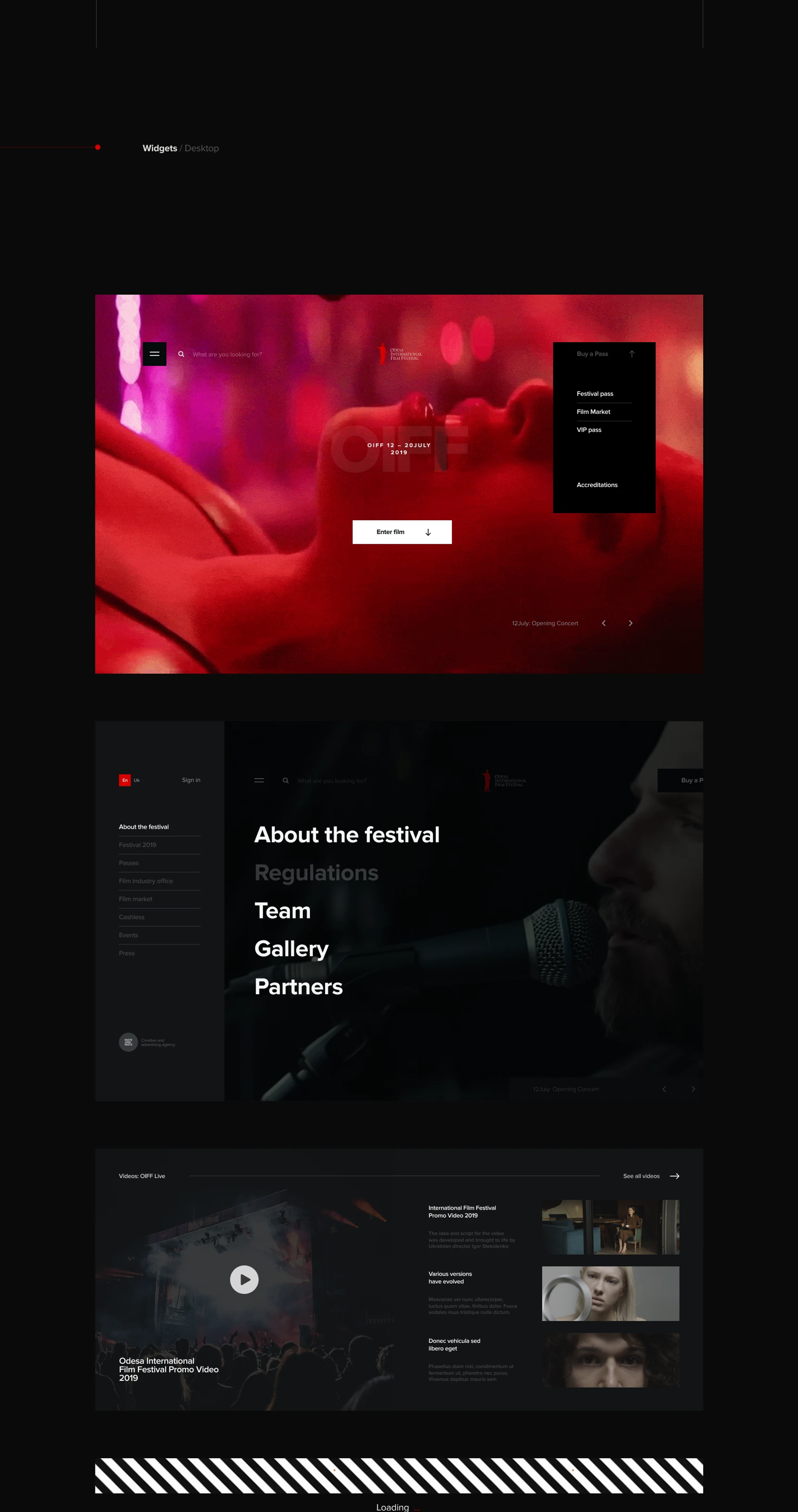 Festival menu with About, Team, Gallery and Partners