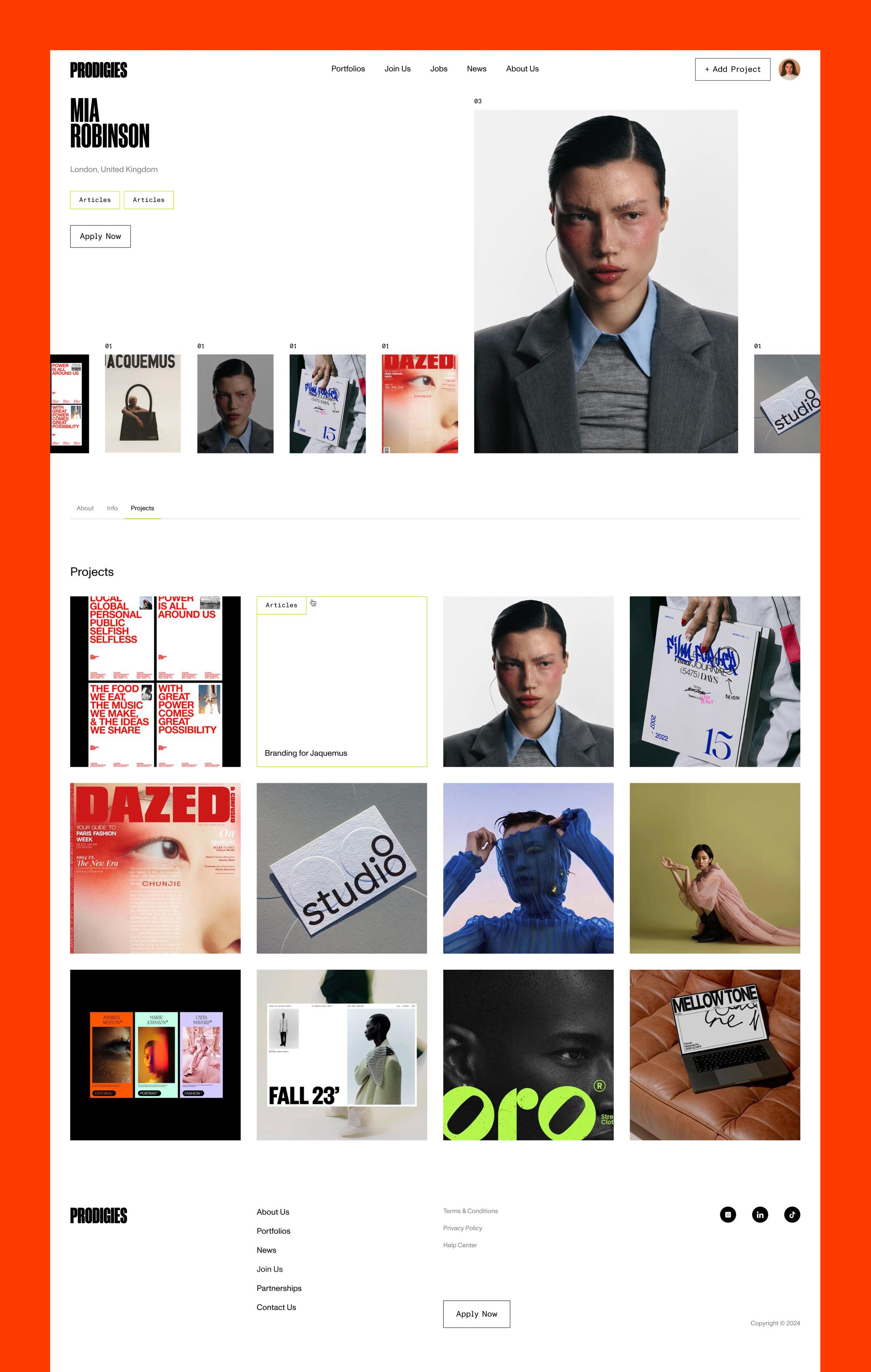 Creator portfolio page with project gallery