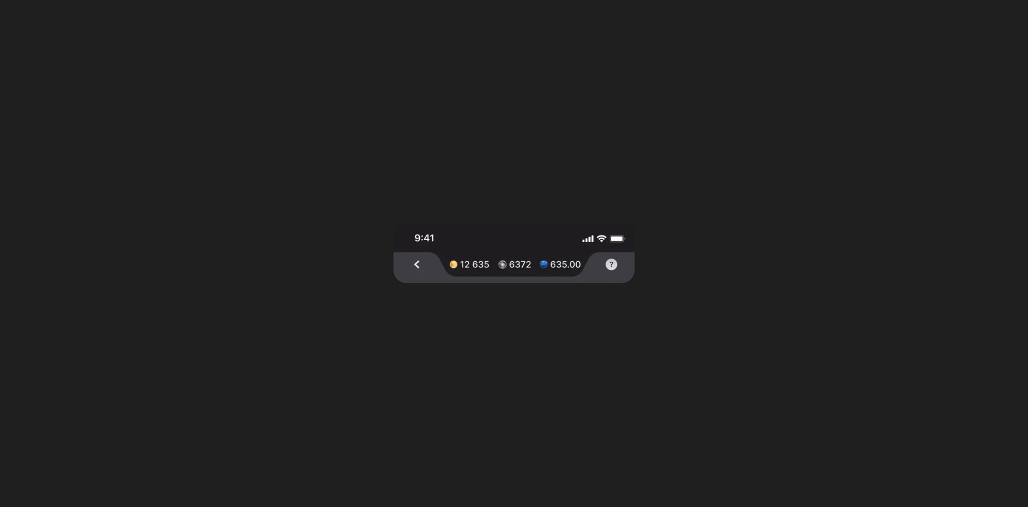 App header with token balances and back button