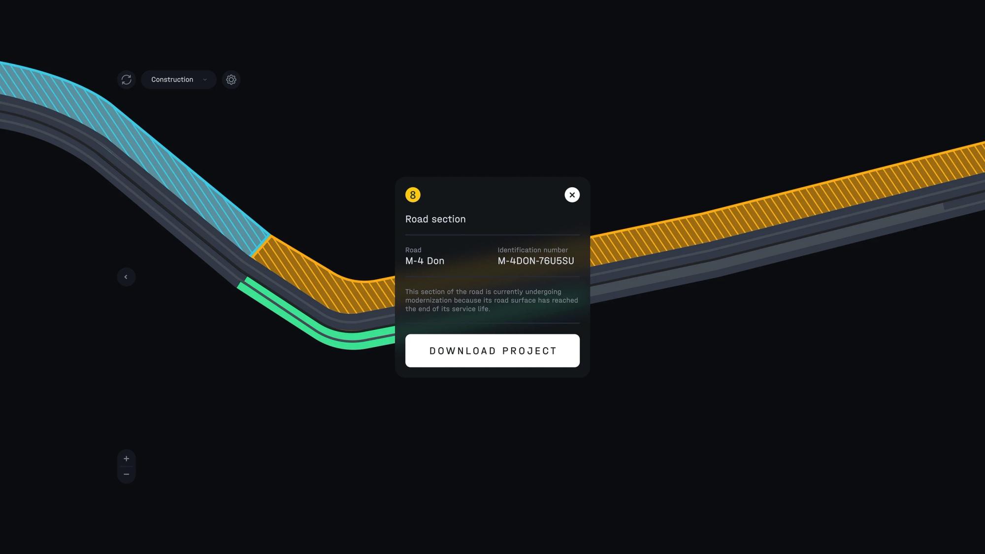 Road section pop-up on the Autodor interactive map