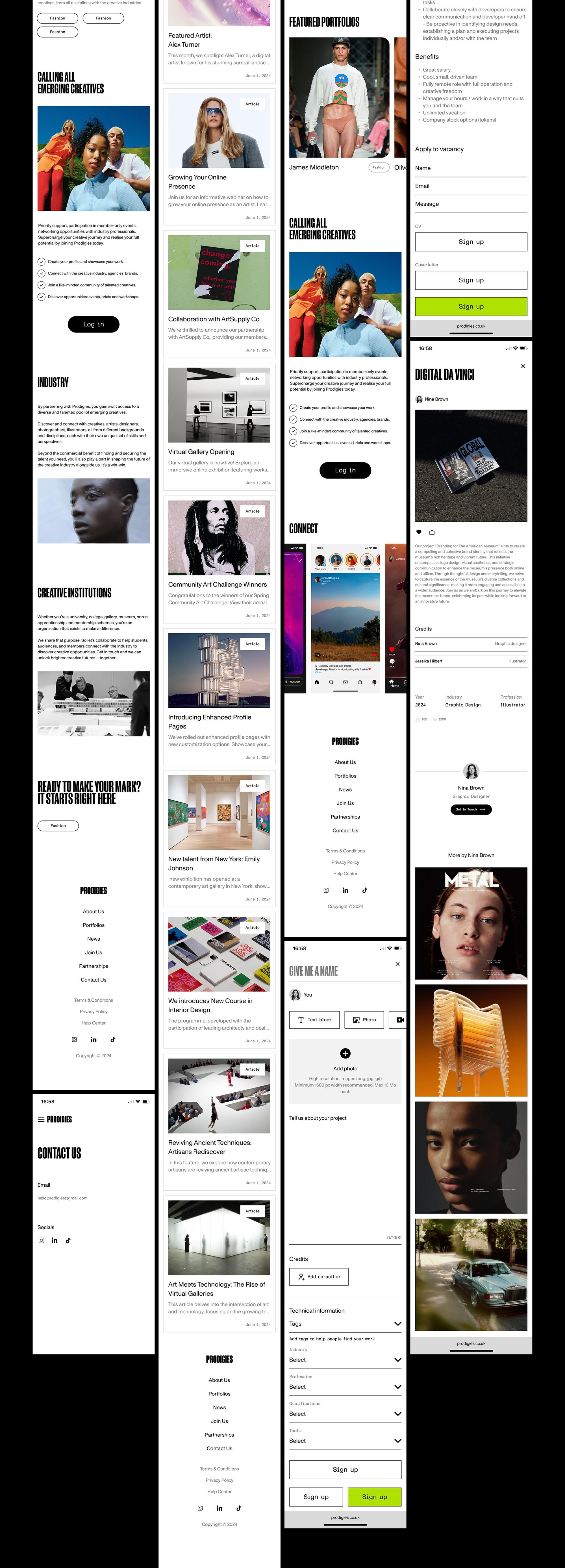Mobile screens for news, events and membership