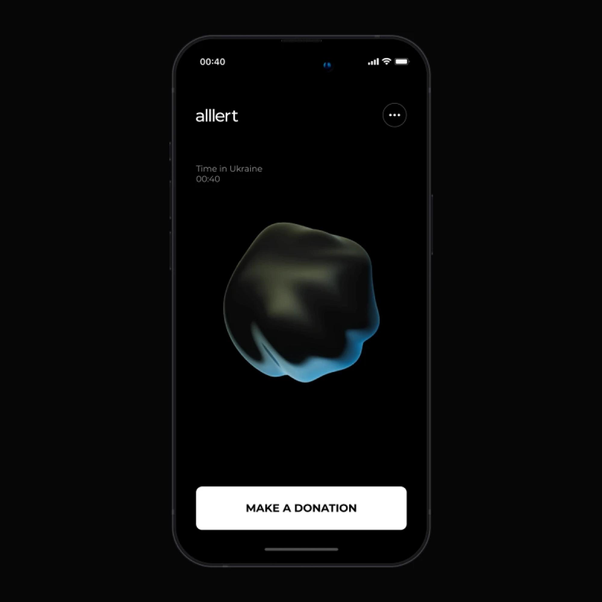 Alllert home screen with a Make a donation button
