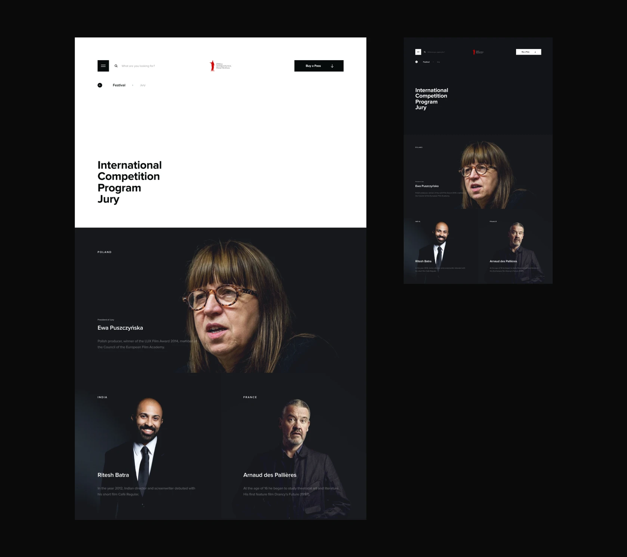 International competition jury page on desktop and mobile