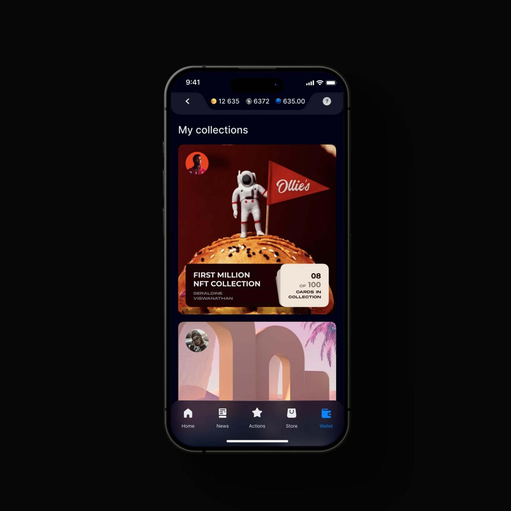 My collections screen with collectible cards