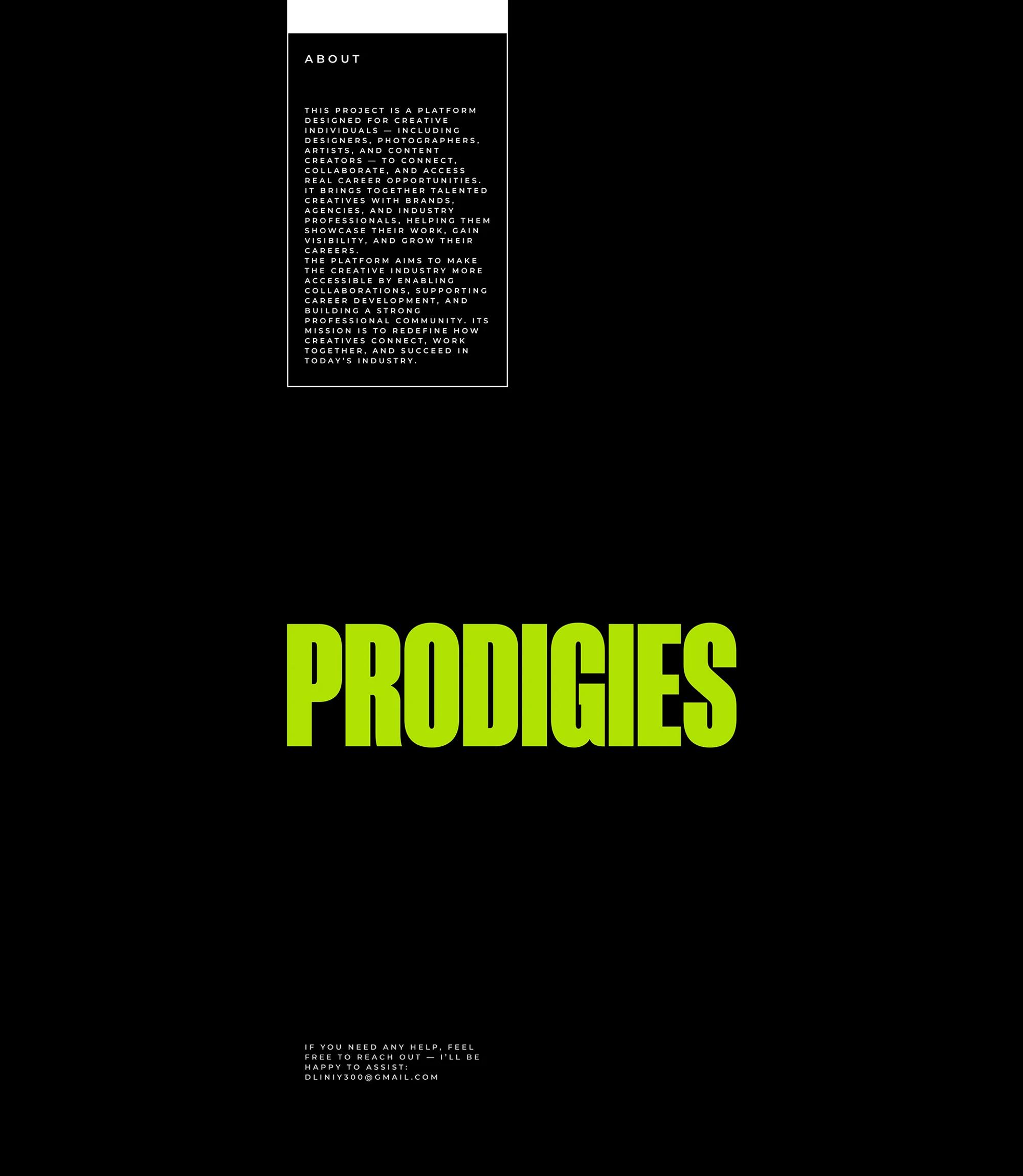 Prodigies wordmark in lime on black