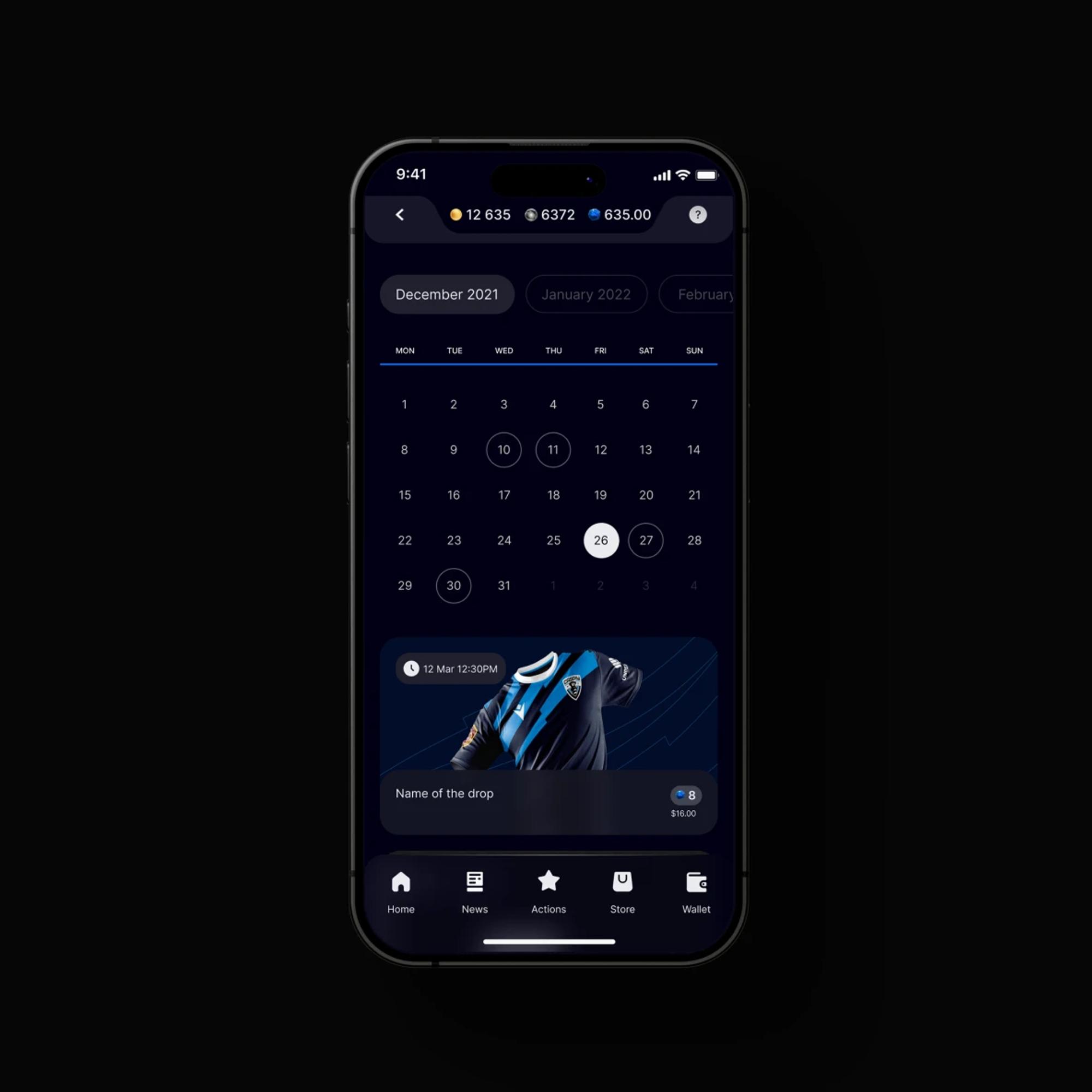 Drop calendar with an upcoming football kit