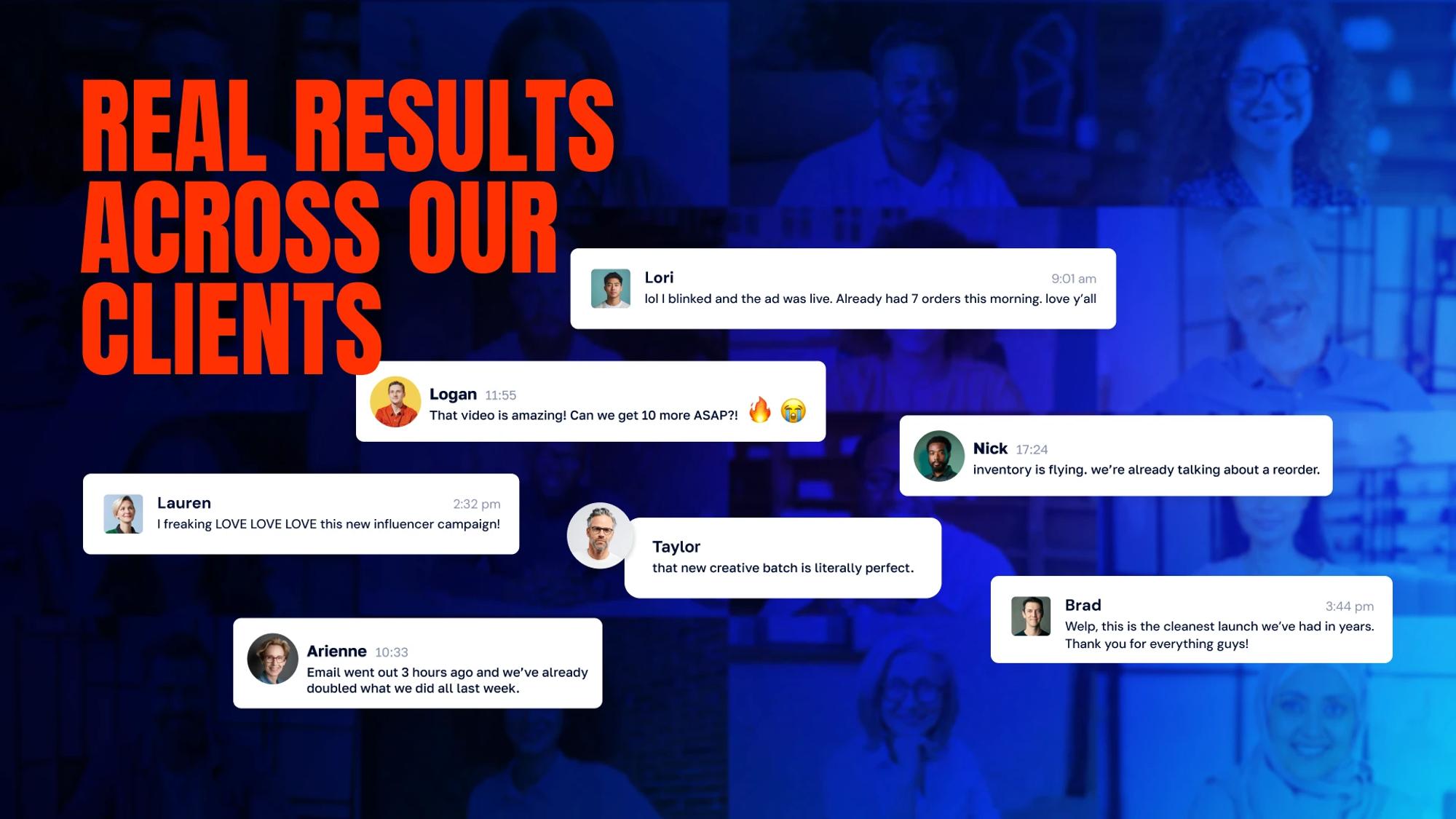 Client messages praising the results