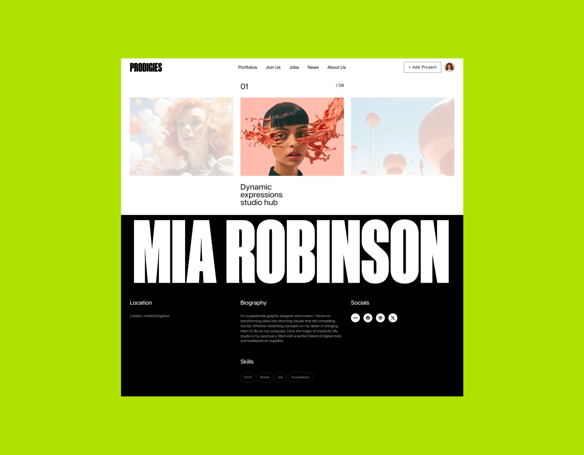 Creator profile page for Mia Robinson