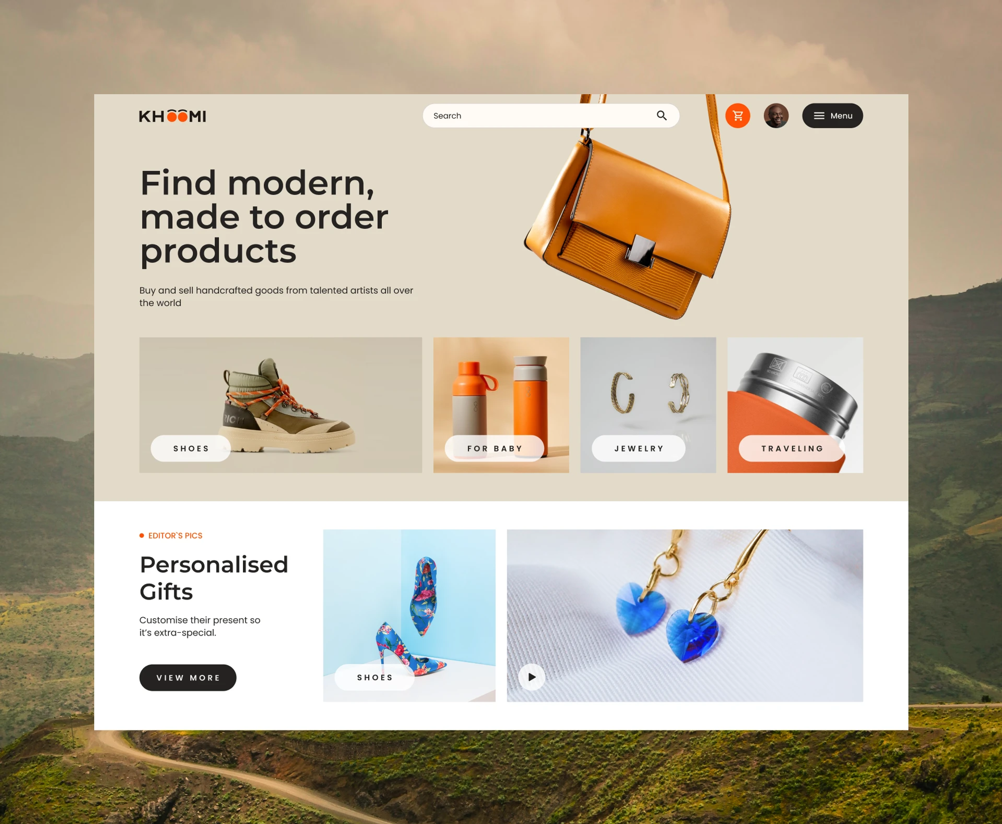 Khoomi homepage: find modern, made-to-order products