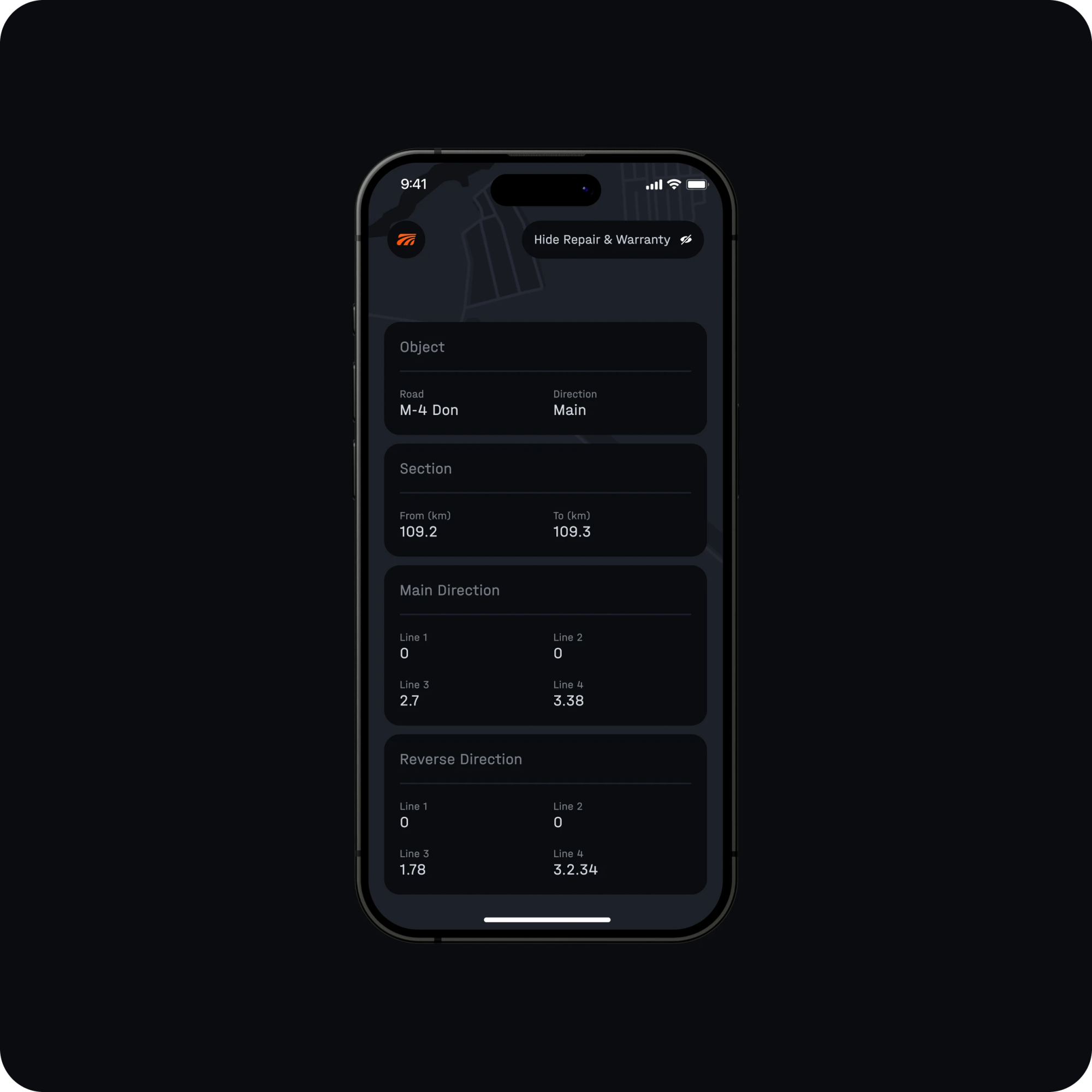 Mobile road section stats and lane data
