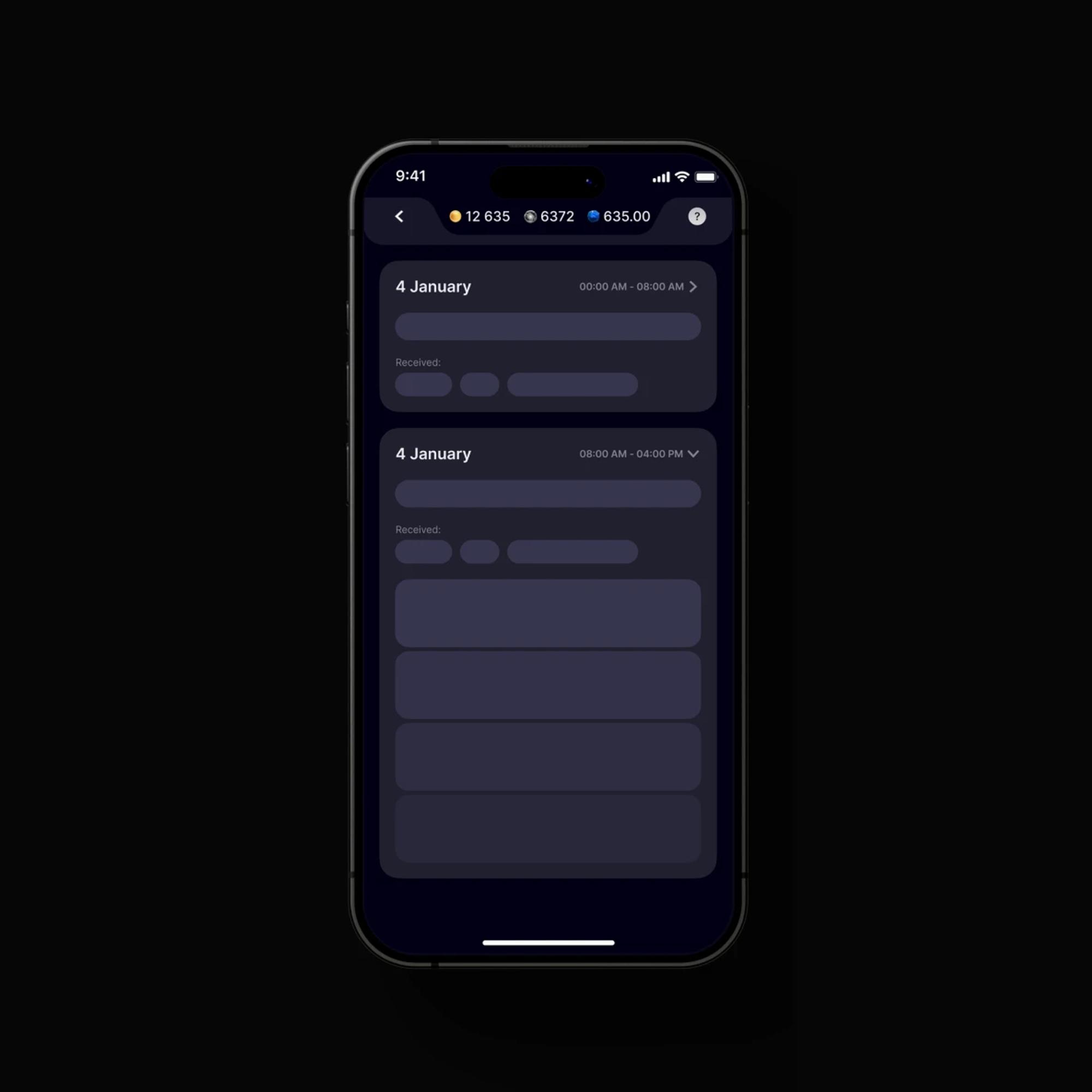 Loading state of the activity history