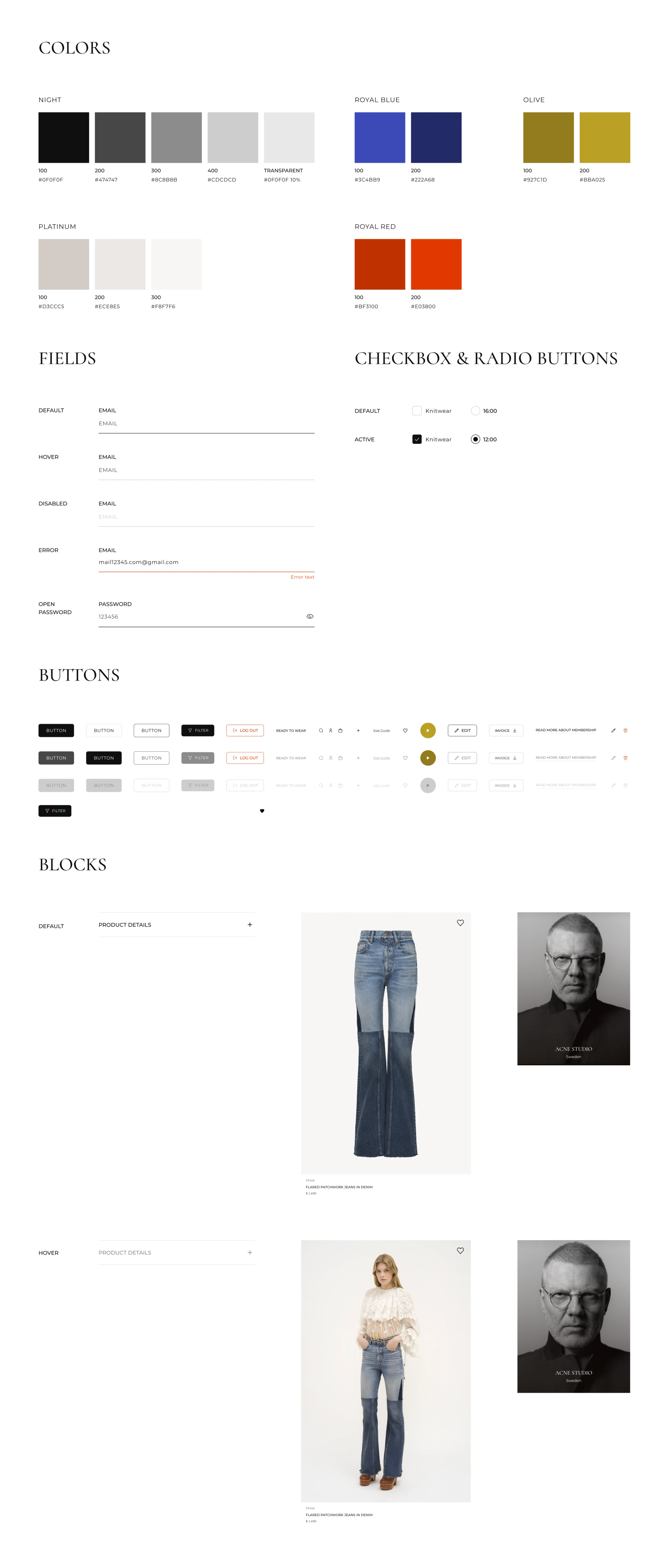 Mardyaa UI kit: colours, fields, buttons and product cards