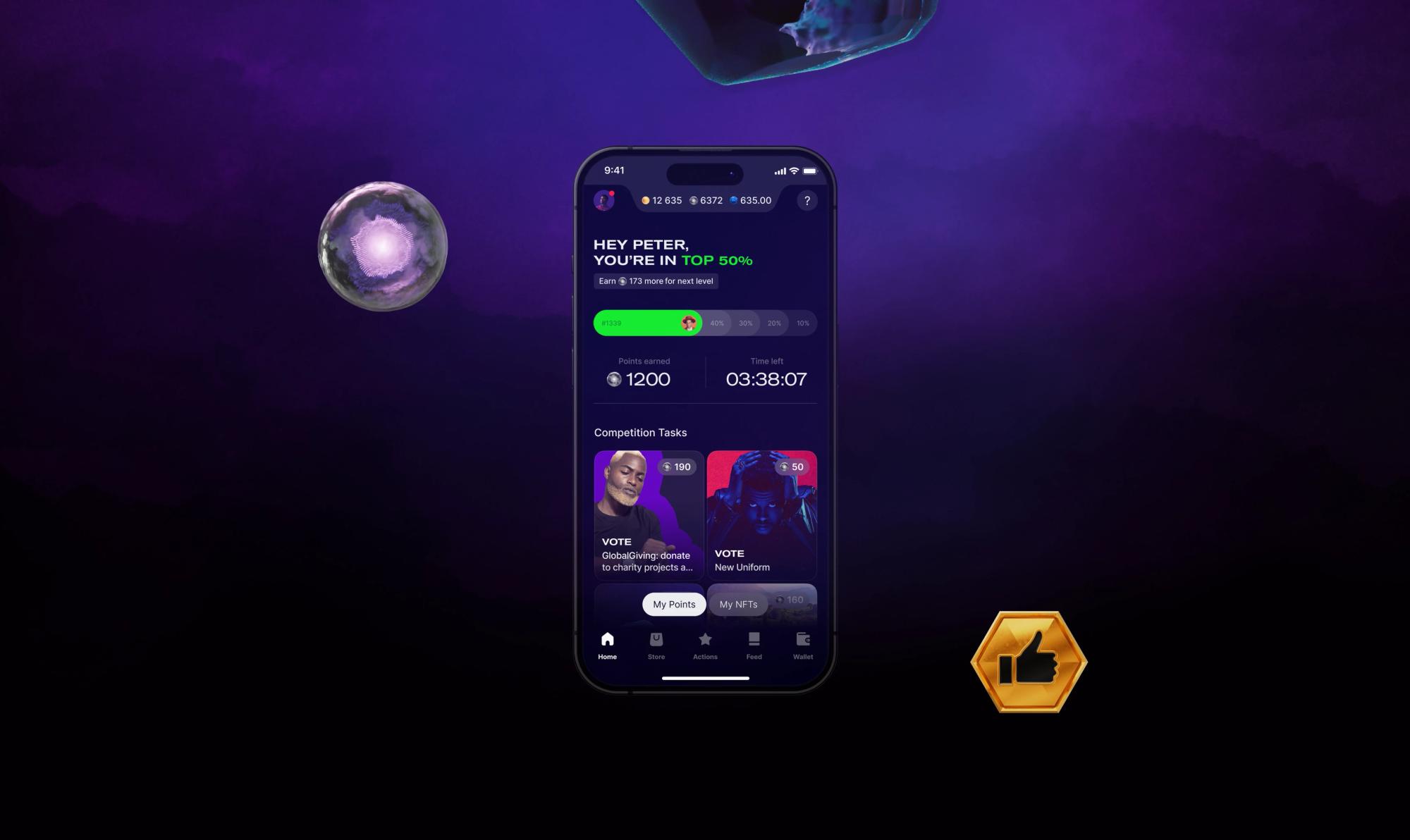 Home screen with fan rank, timer and competition tasks