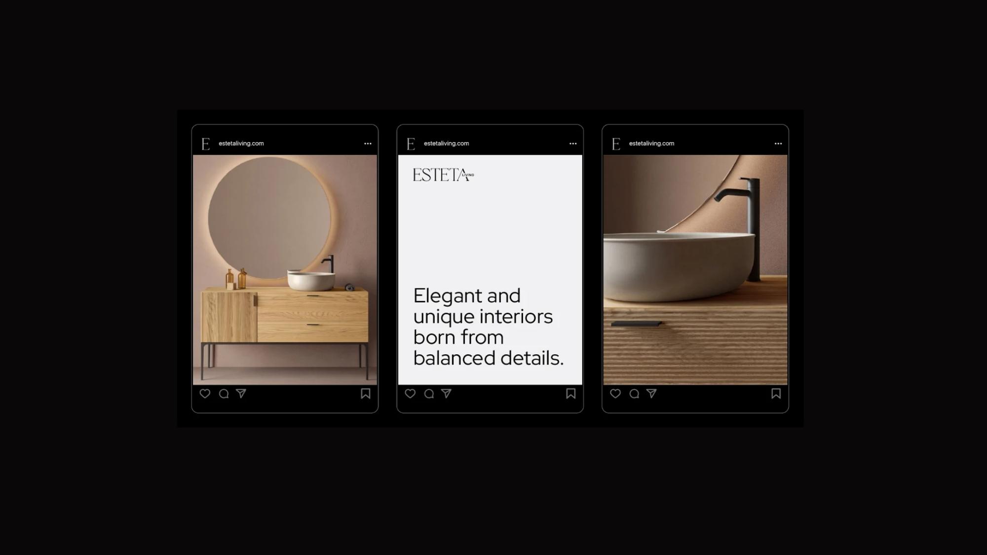 Three mobile screens with bathroom and furniture products