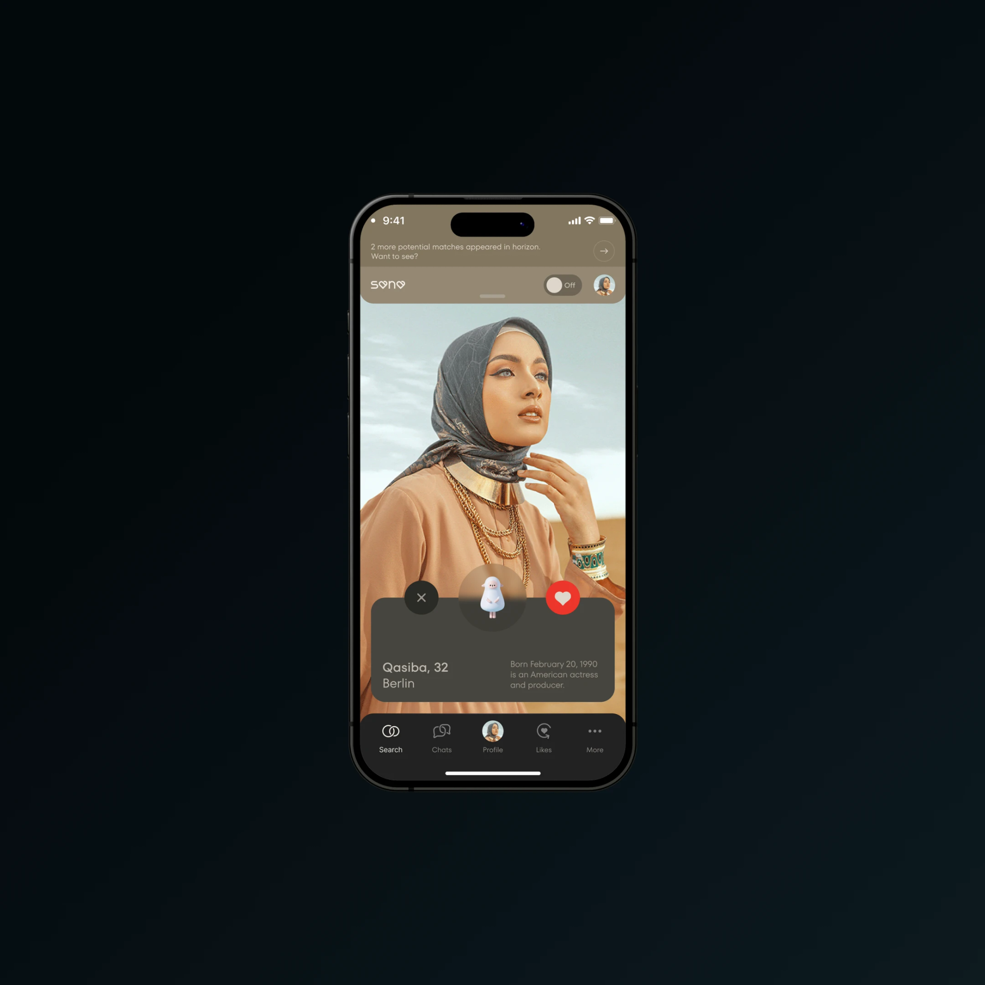 Profile card of a woman in a headscarf