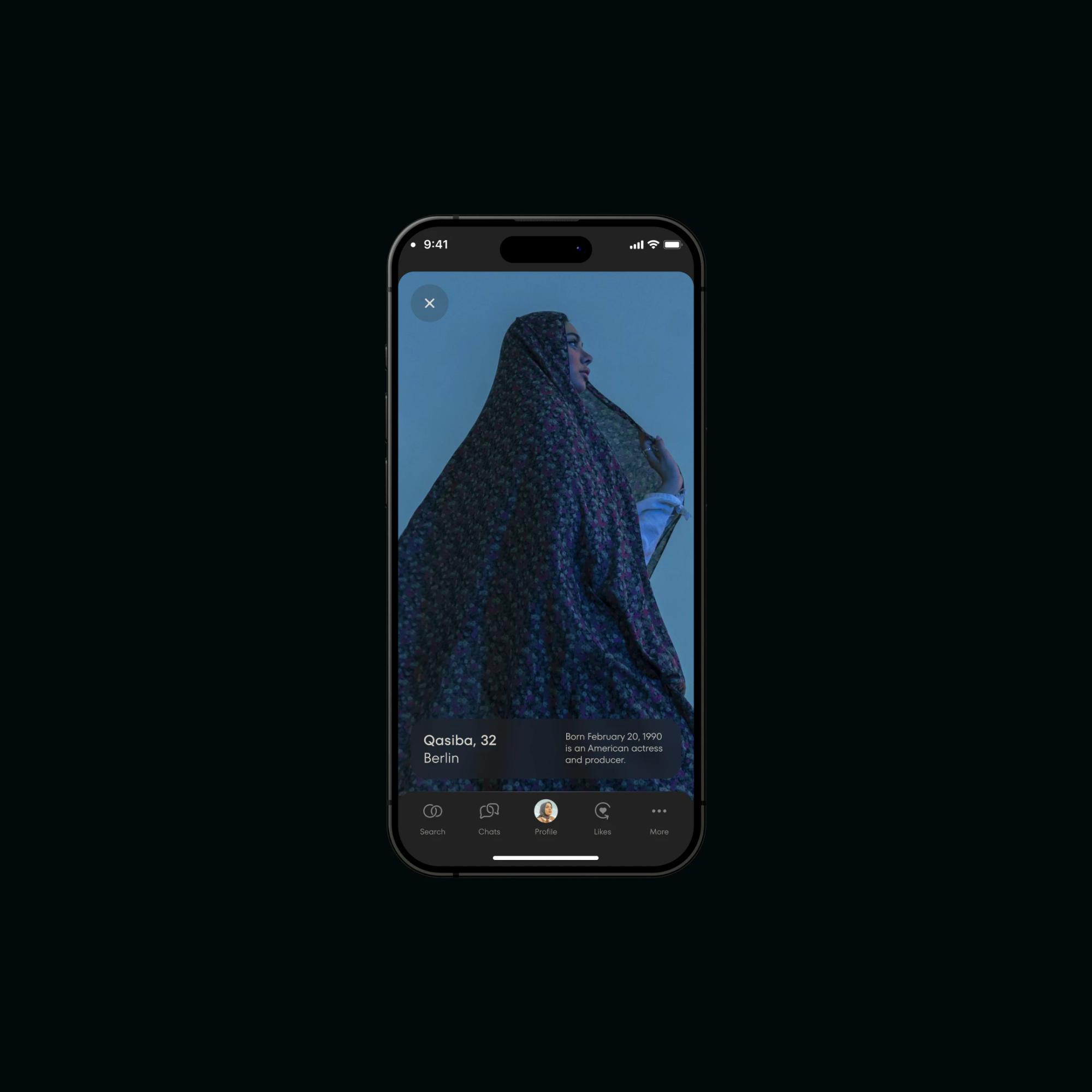 Profile of a woman in a dark blue robe