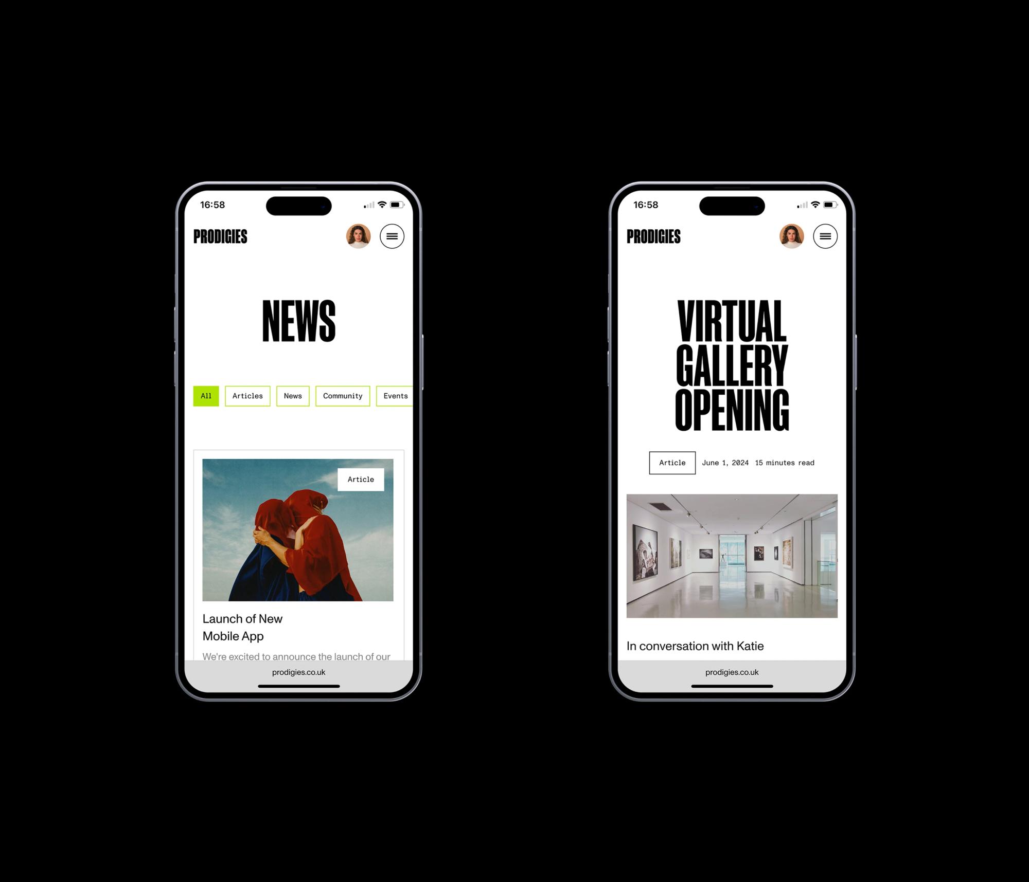 Mobile news feed and virtual gallery opening