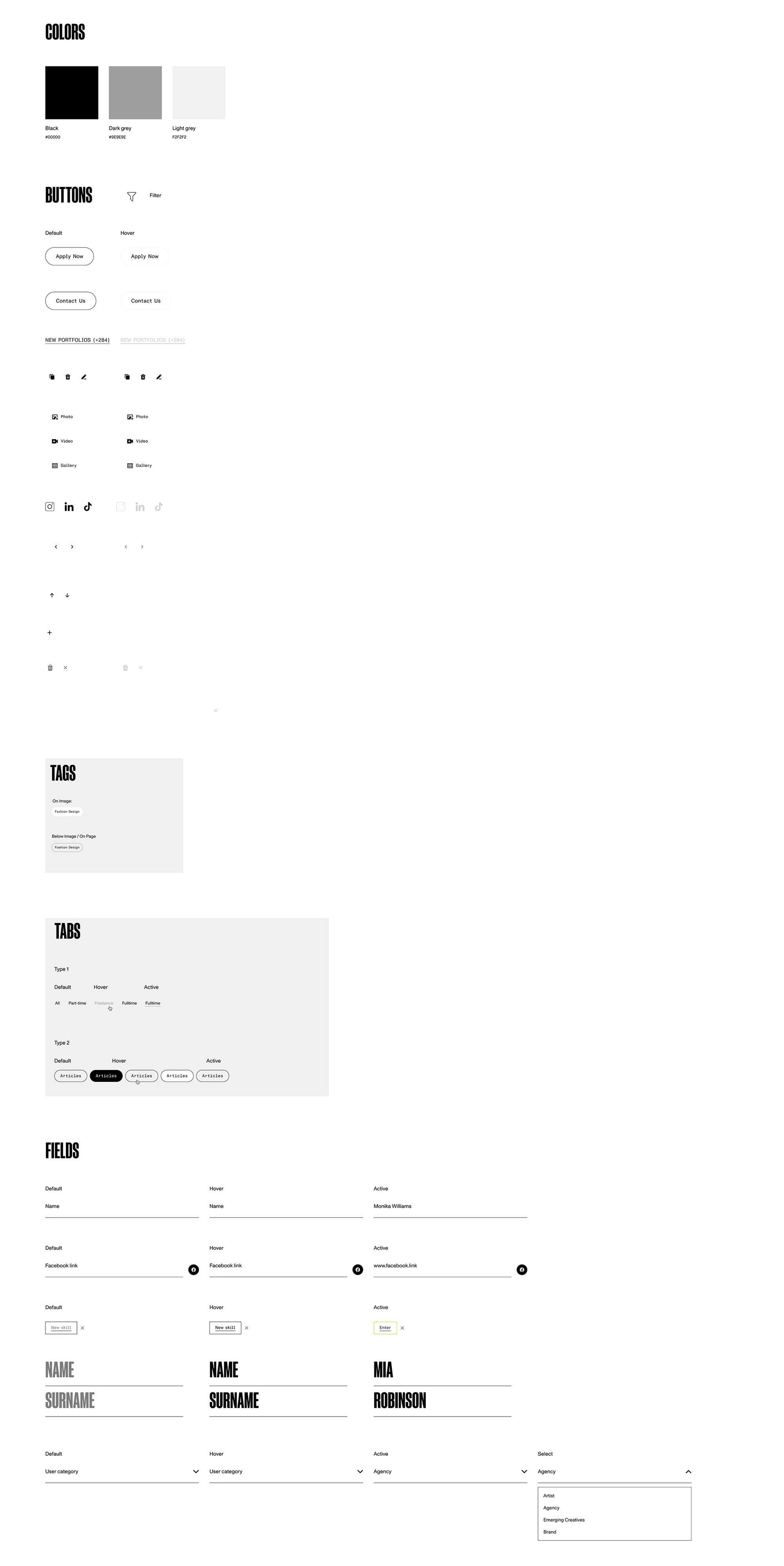UI kit: colours, buttons, fields and icons
