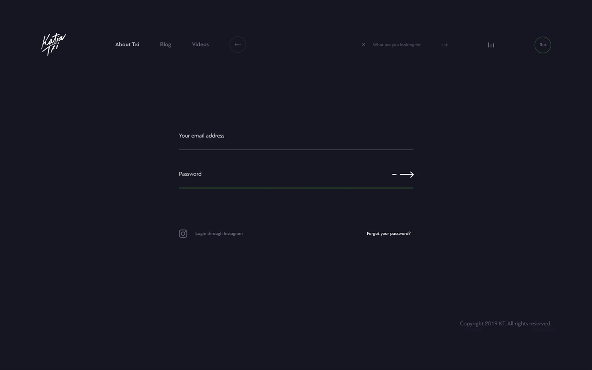 Login screen in the dark theme