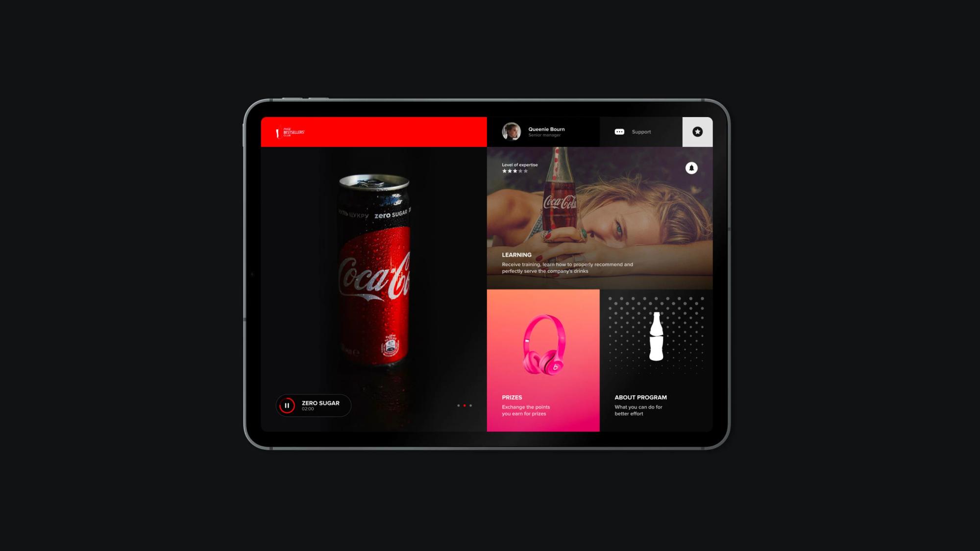 Coca-Cola Bestsellers Club on a tablet: rewards and products