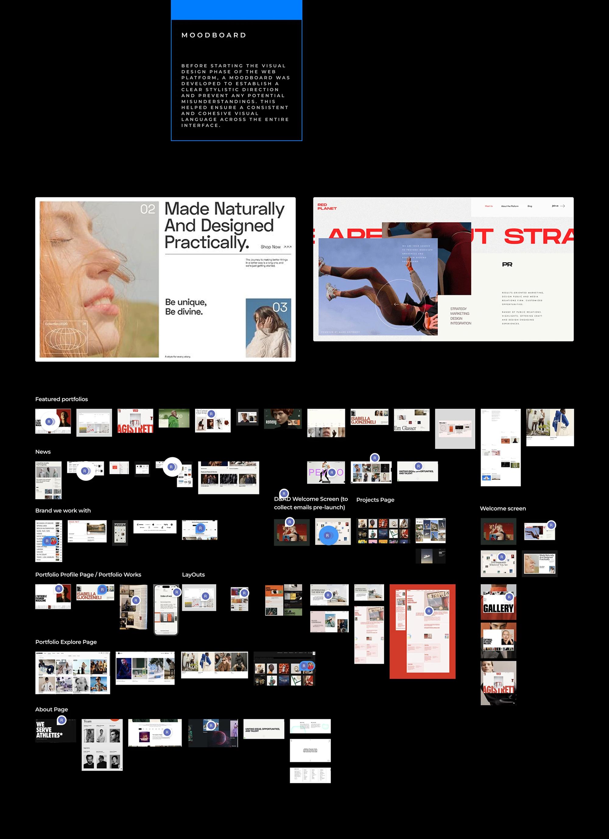 Moodboard with editorial layouts