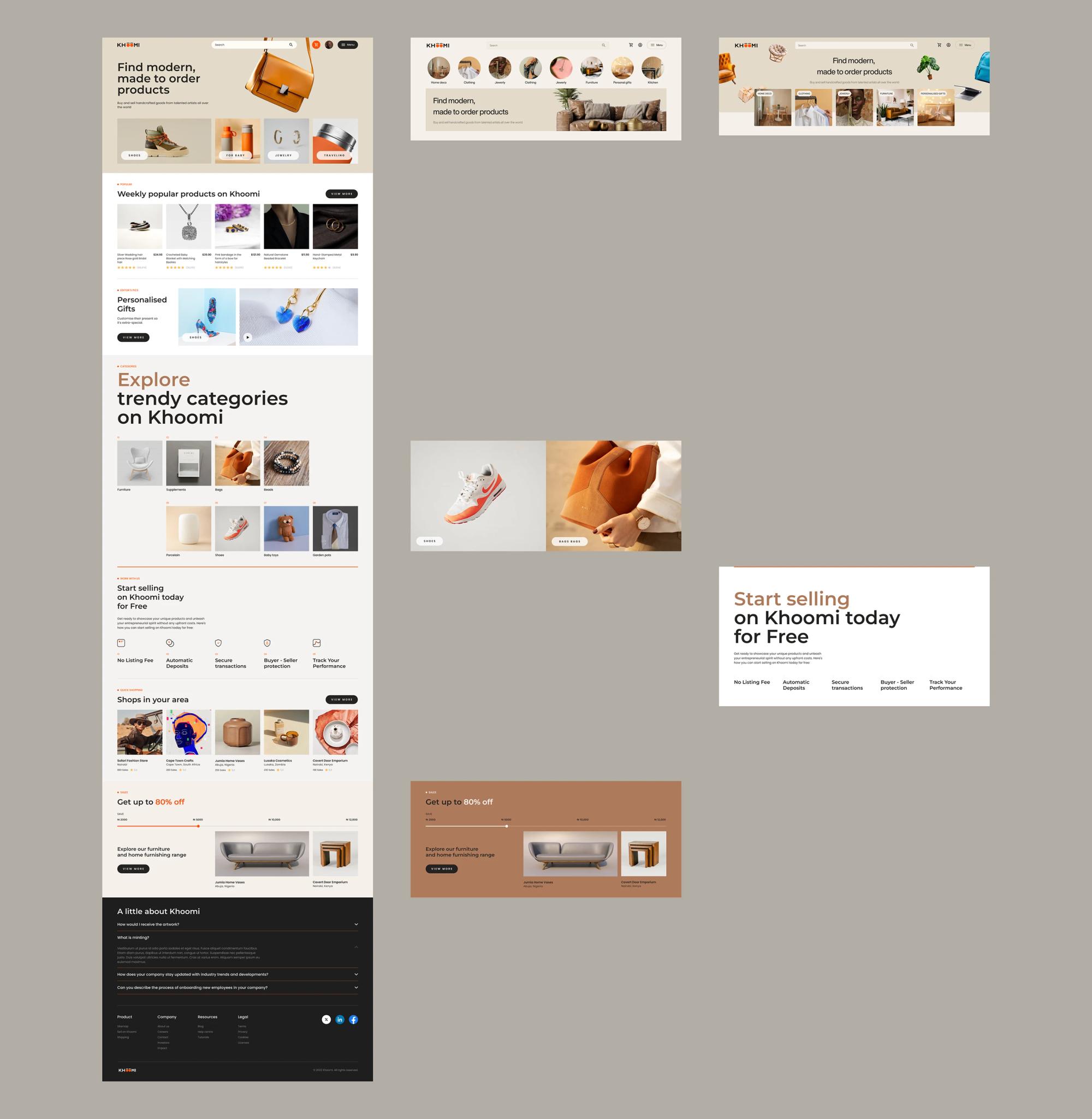 Khoomi homepage sections and seller sign-up block