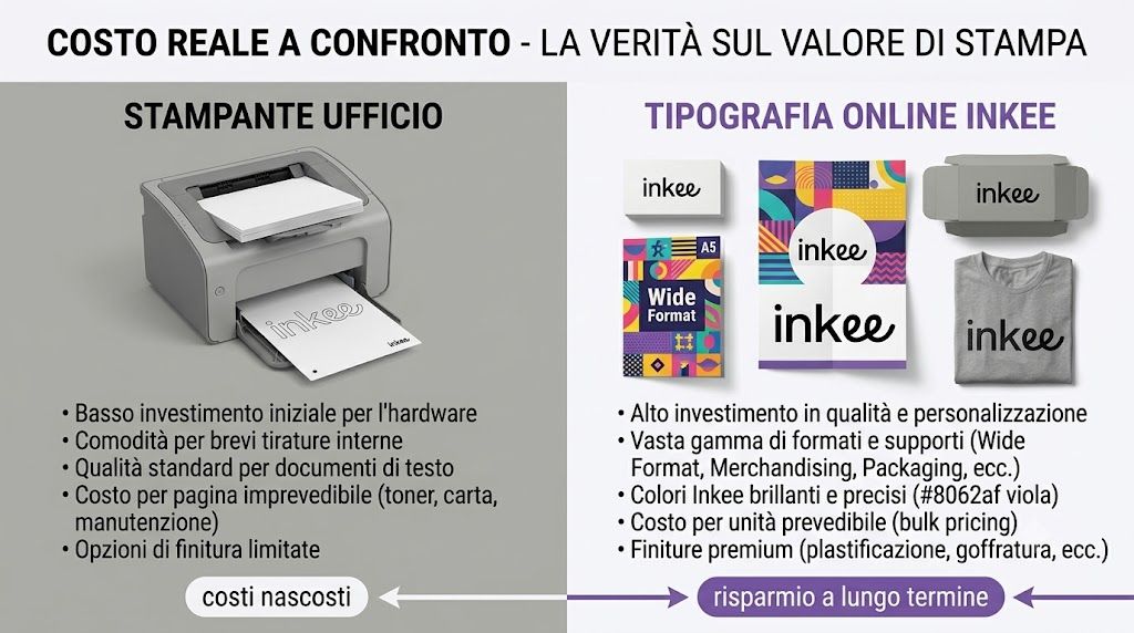 Confronto costi stampa in ufficio vs tipografia online: quando esternalizzare conviene davvero