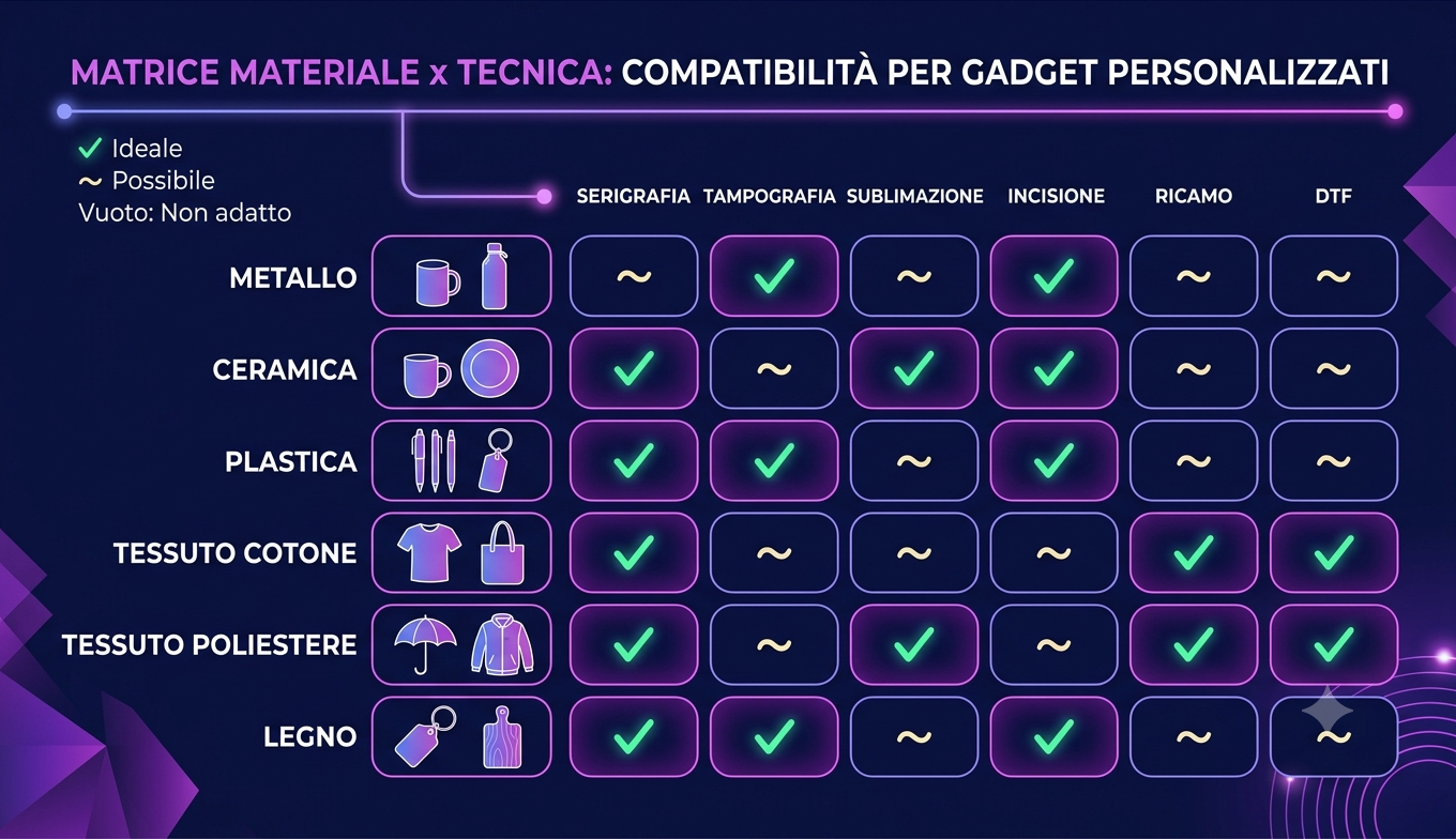 Matrice di compatibilità tra materiali dei gadget e tecniche di personalizzazione