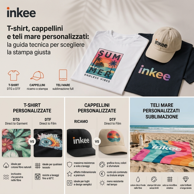 T-shirt, cappellini e teli mare personalizzati: la guida tecnica per scegliere la stampa giusta