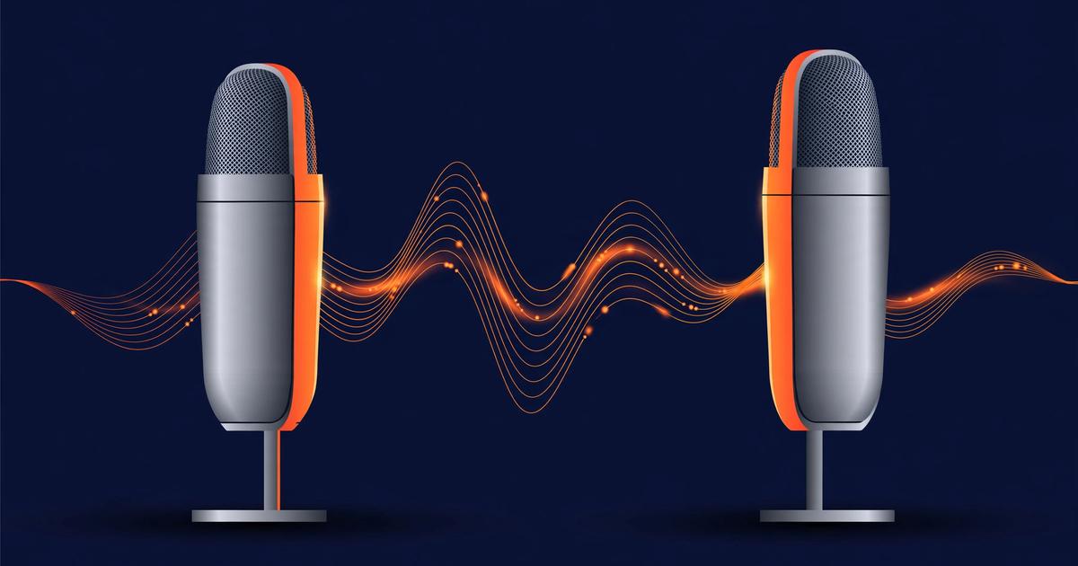 Two microphones side by side on a dark navy background with orange accents, one labeled by price tags showing the comparison theme