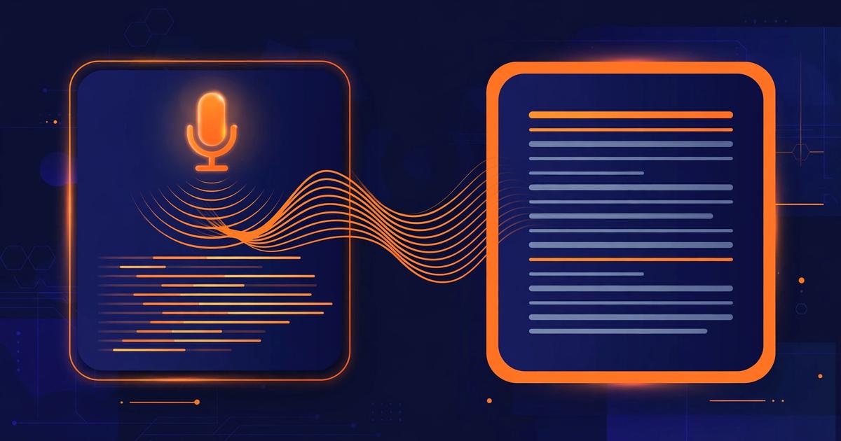 Split-screen editorial illustration of a glowing push-to-talk hotkey on one side and a privacy shield over a microphone on the other, dark navy background with vibrant orange accents, no text.