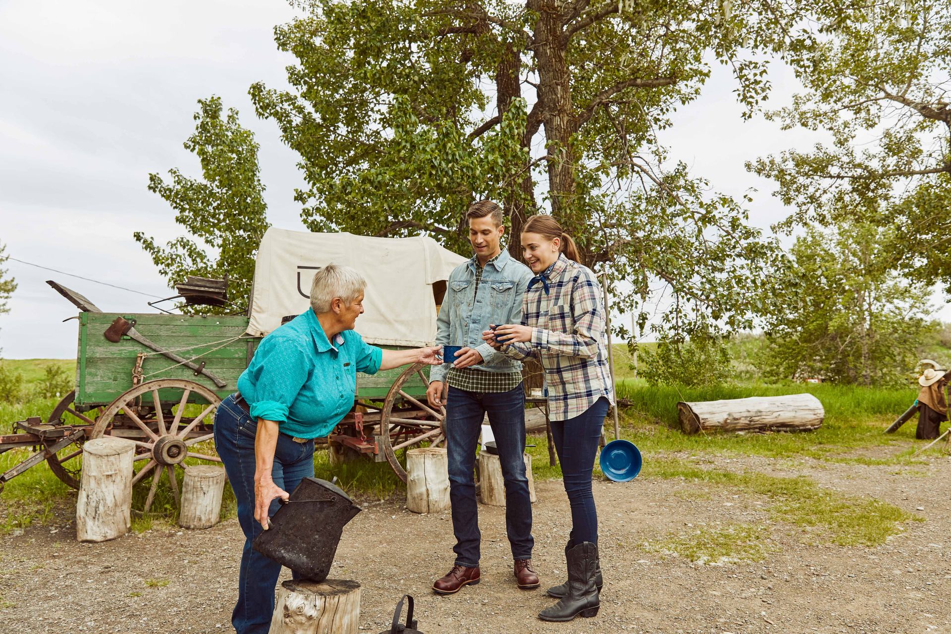 Staff serving Cowboy Coffee at the historic Bar U Ranch in Longview.