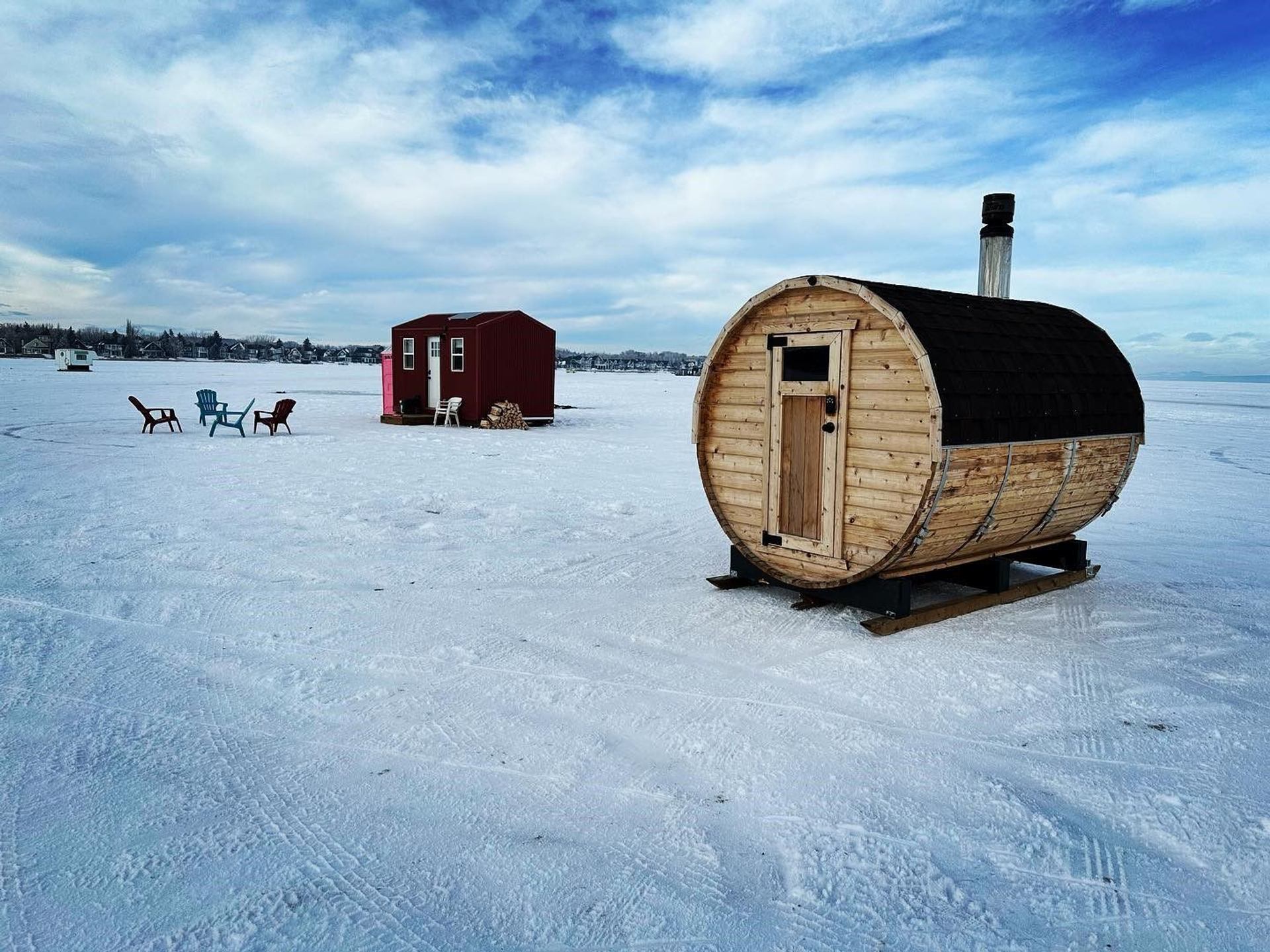 A barrel sauna