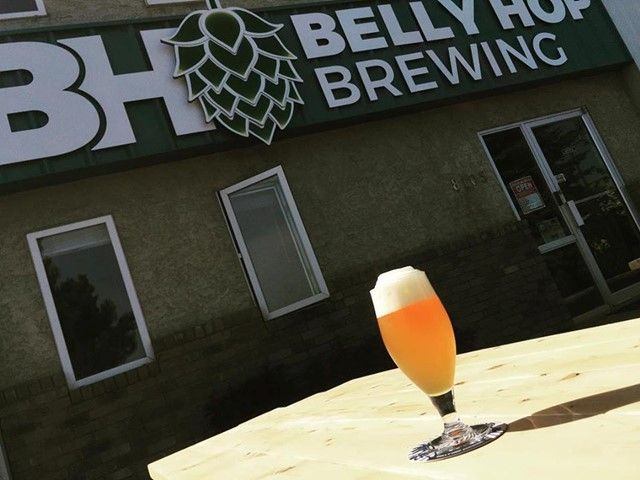 A beer on the patio at Belly Hop Brewing