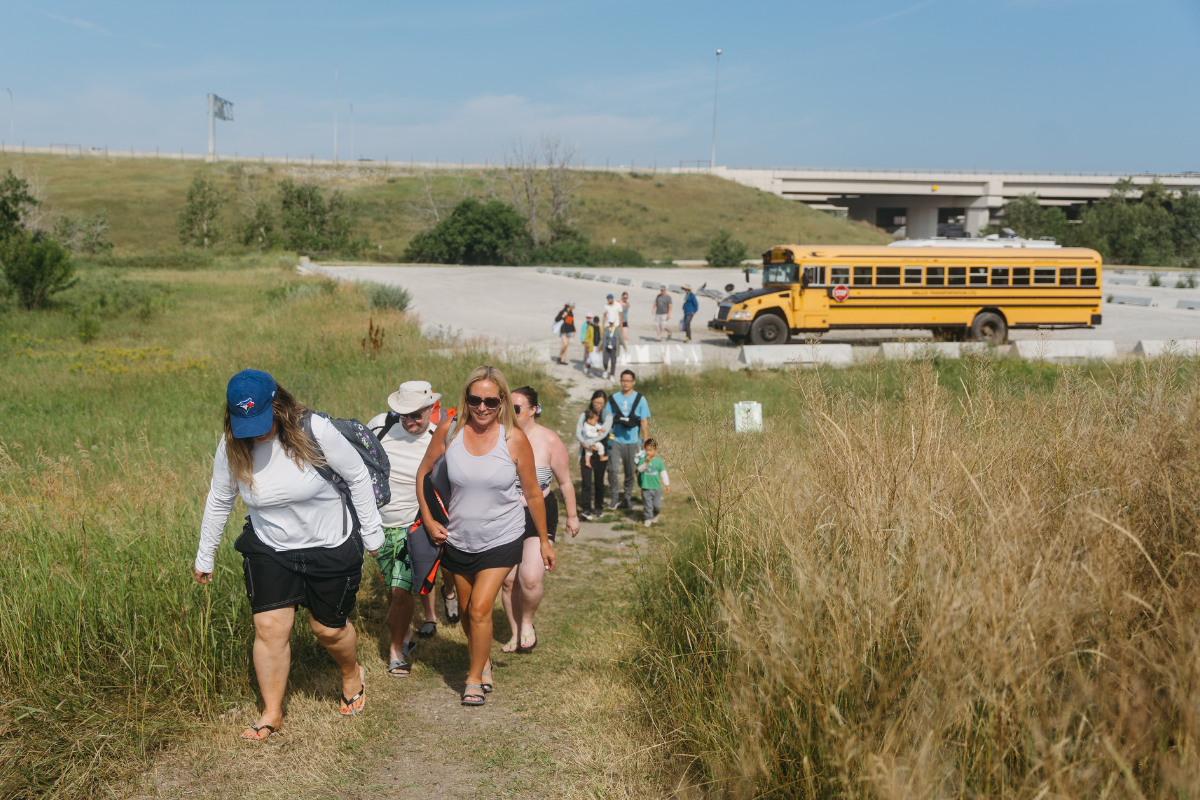 The shuttle dropping off a group to go rafting.