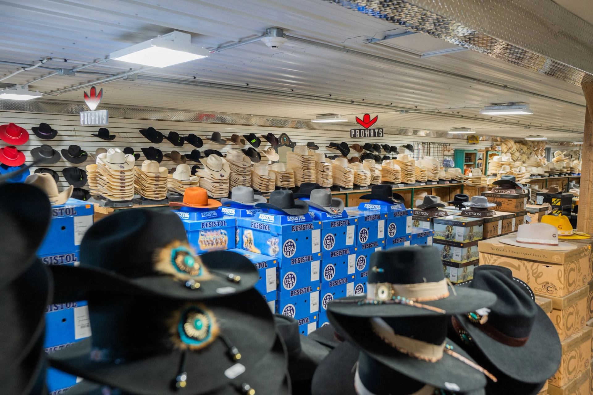 A selection of cowboy hats at Irvine Tack & Western Wear.