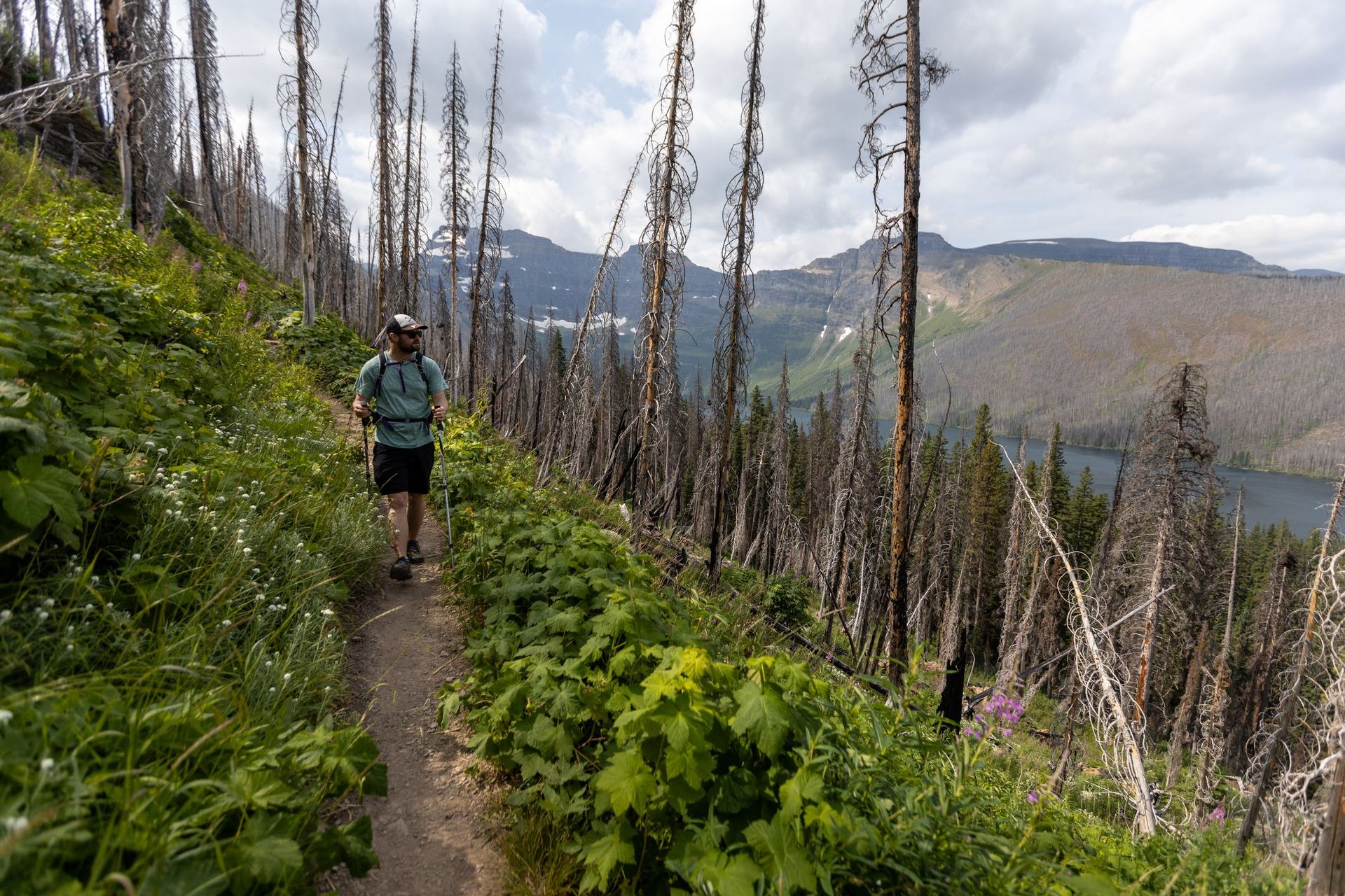 A hiker at Cameron Lake.