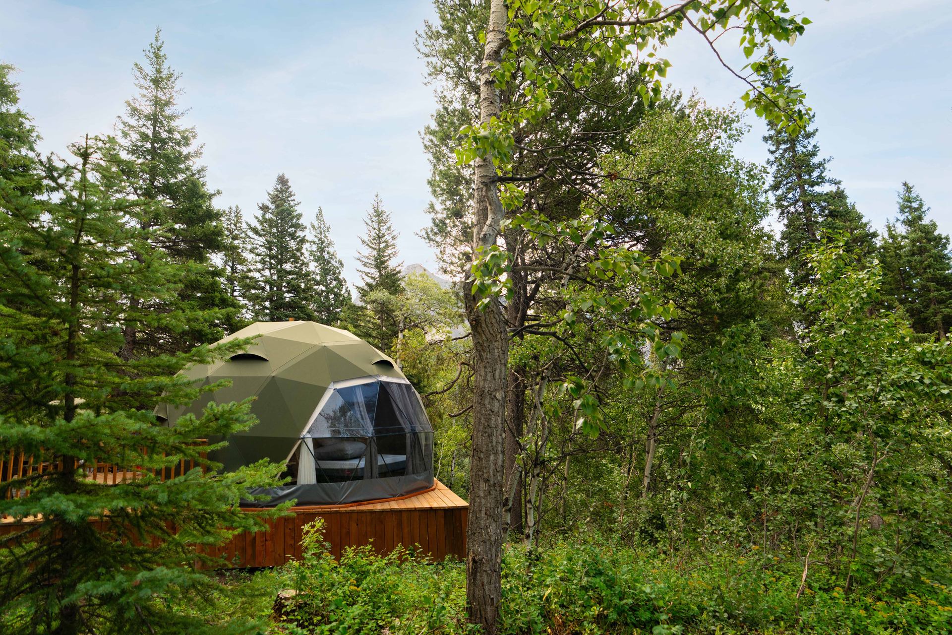 A glamping dome at Glamping Resorts in Castle Provincial Park.