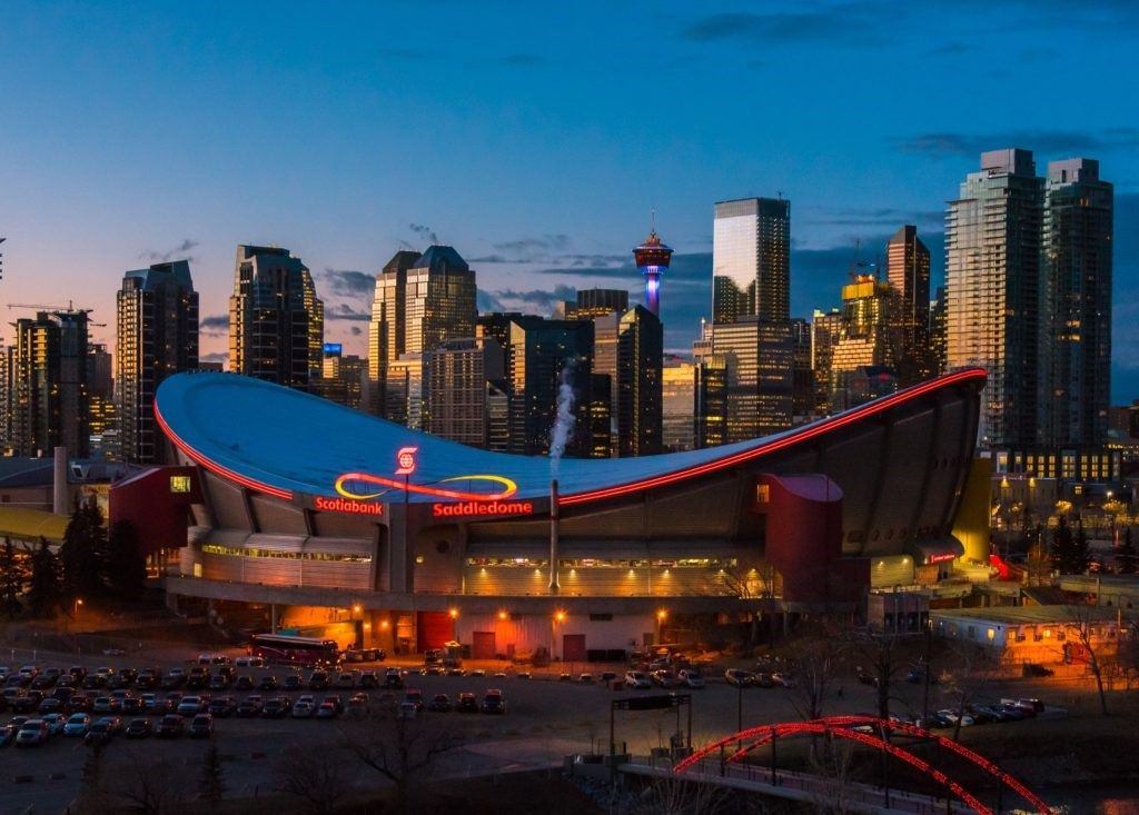 Scotiabank Saddledome at night