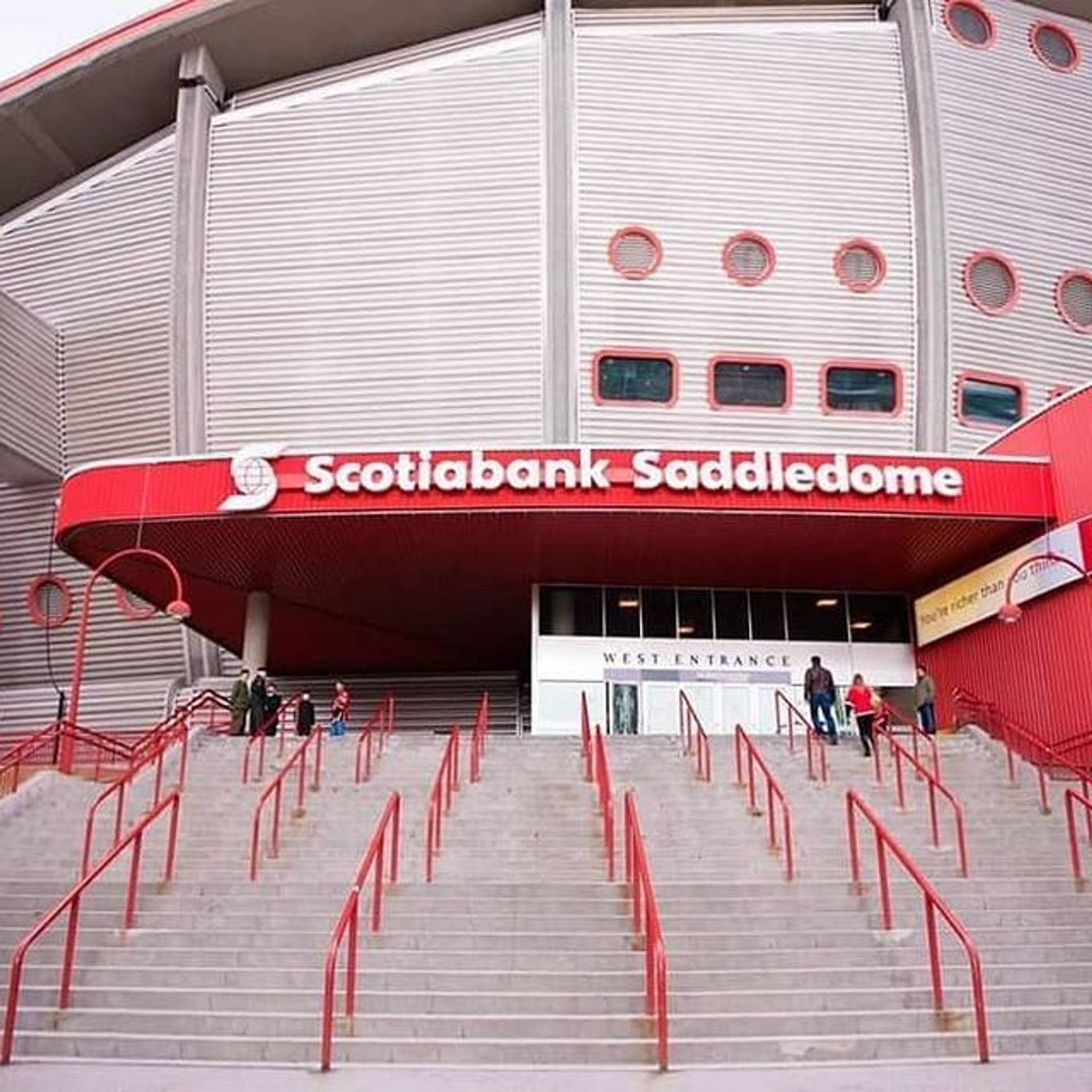 The steps walking up to the Saddledome