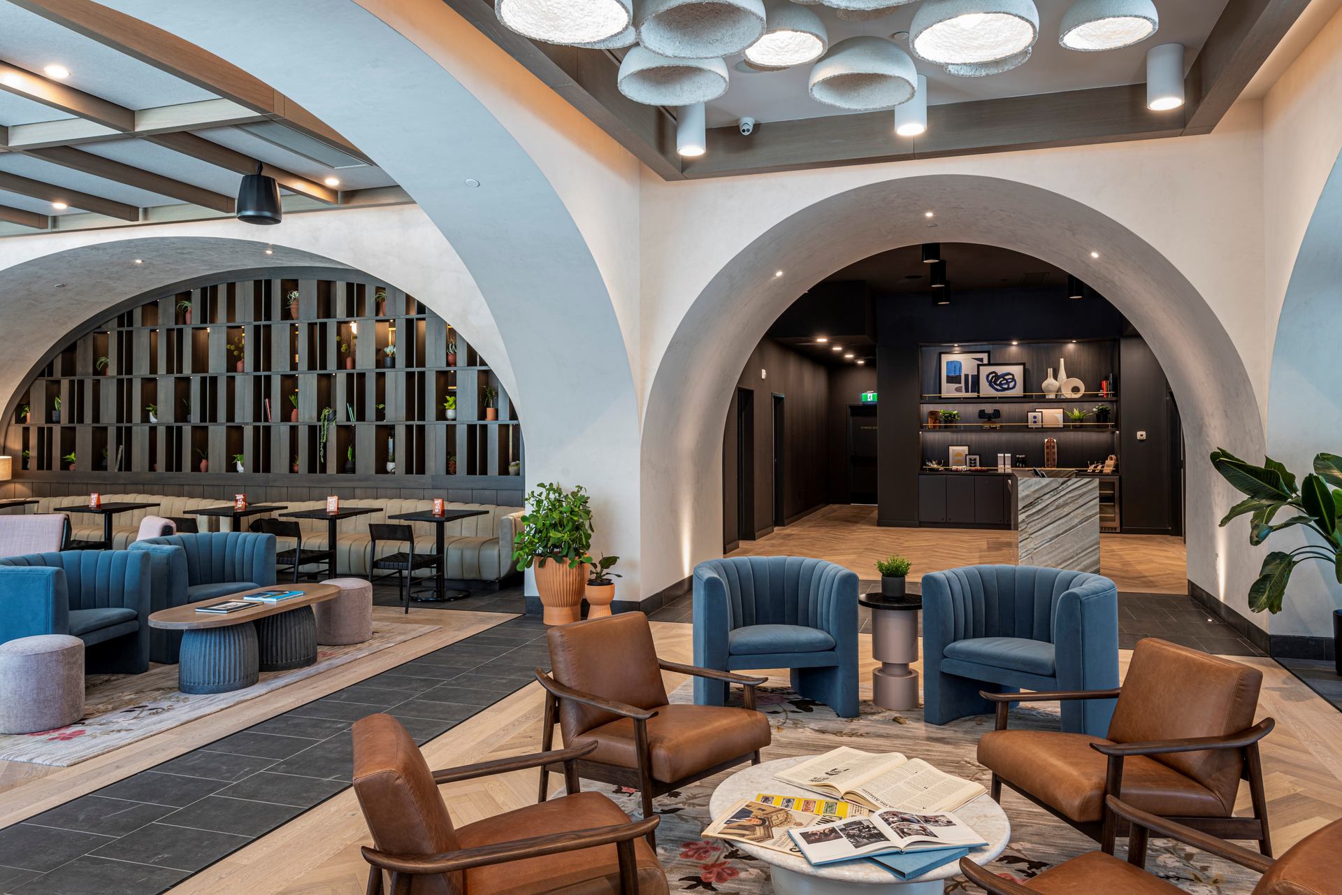 The lobby with lots of seating.