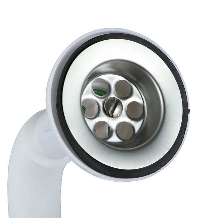 White drain strainer with black sealing ring and plastic outlet