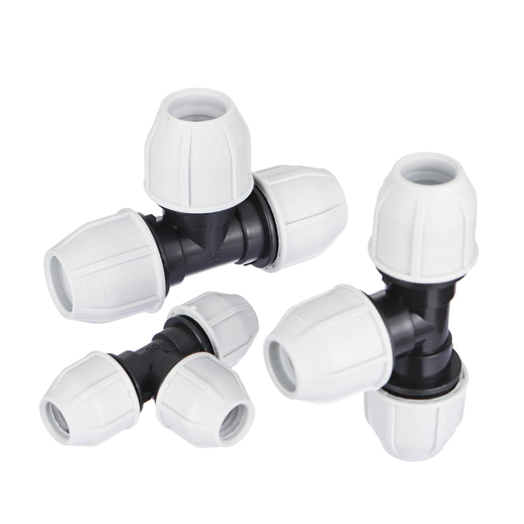 Four PP compression tees for HDPE pipe of the same pattern, the kind of line item a buyer normalises across competing quotes before comparing price
